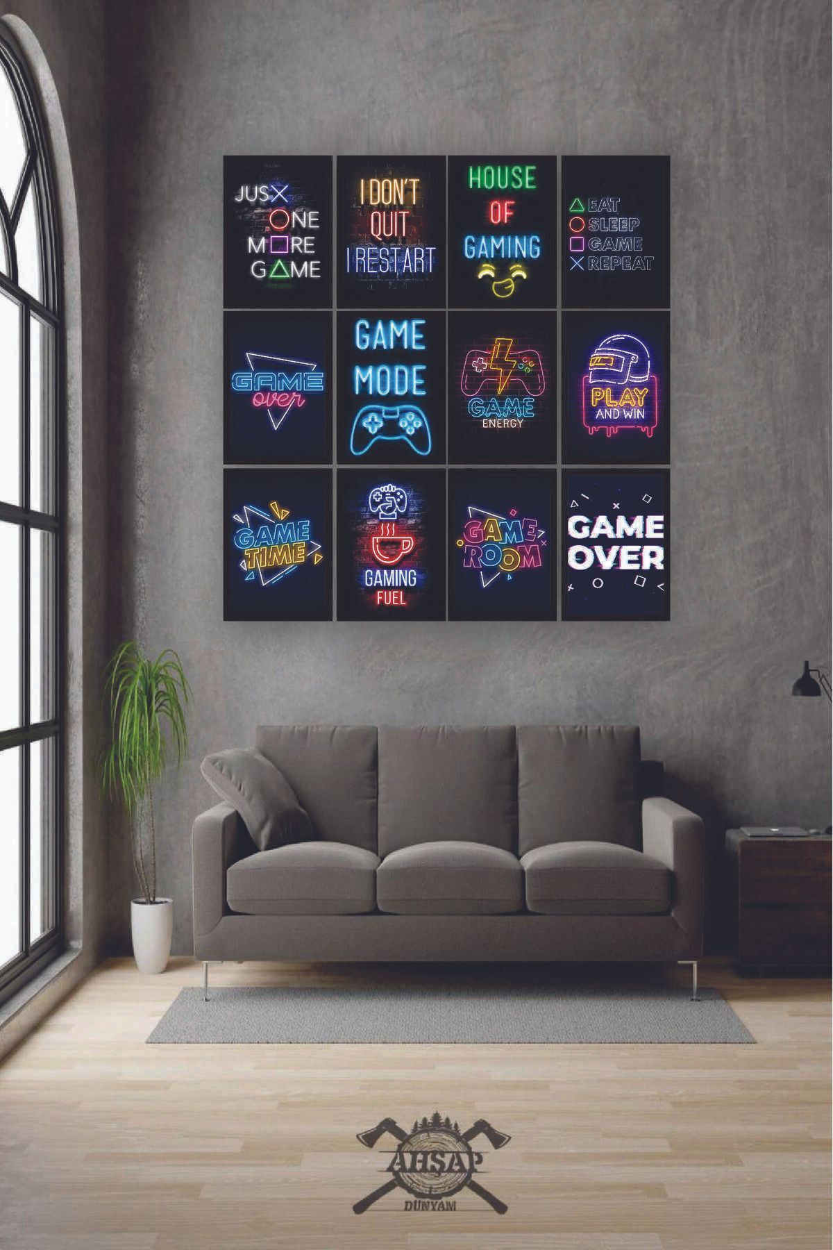12 parça Neon Game Oyuncular İçin Çerçeve Görünümlü Mdf tablo Duvar Süsü Hediyelik Eşya Gamer Gaming