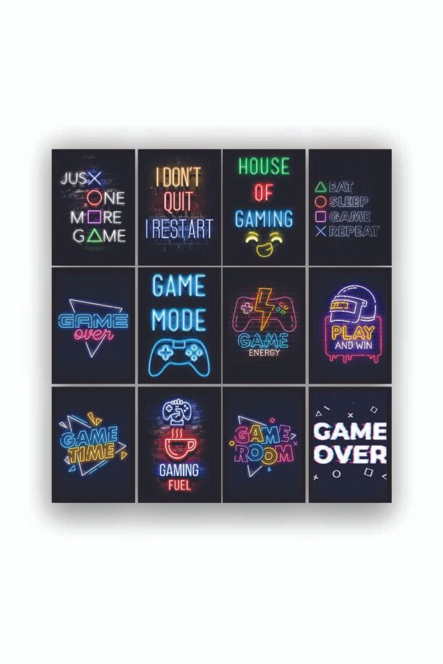 12 parça Neon Game Oyuncular İçin Çerçeve Görünümlü Mdf tablo Duvar Süsü Hediyelik Eşya Gamer Gaming