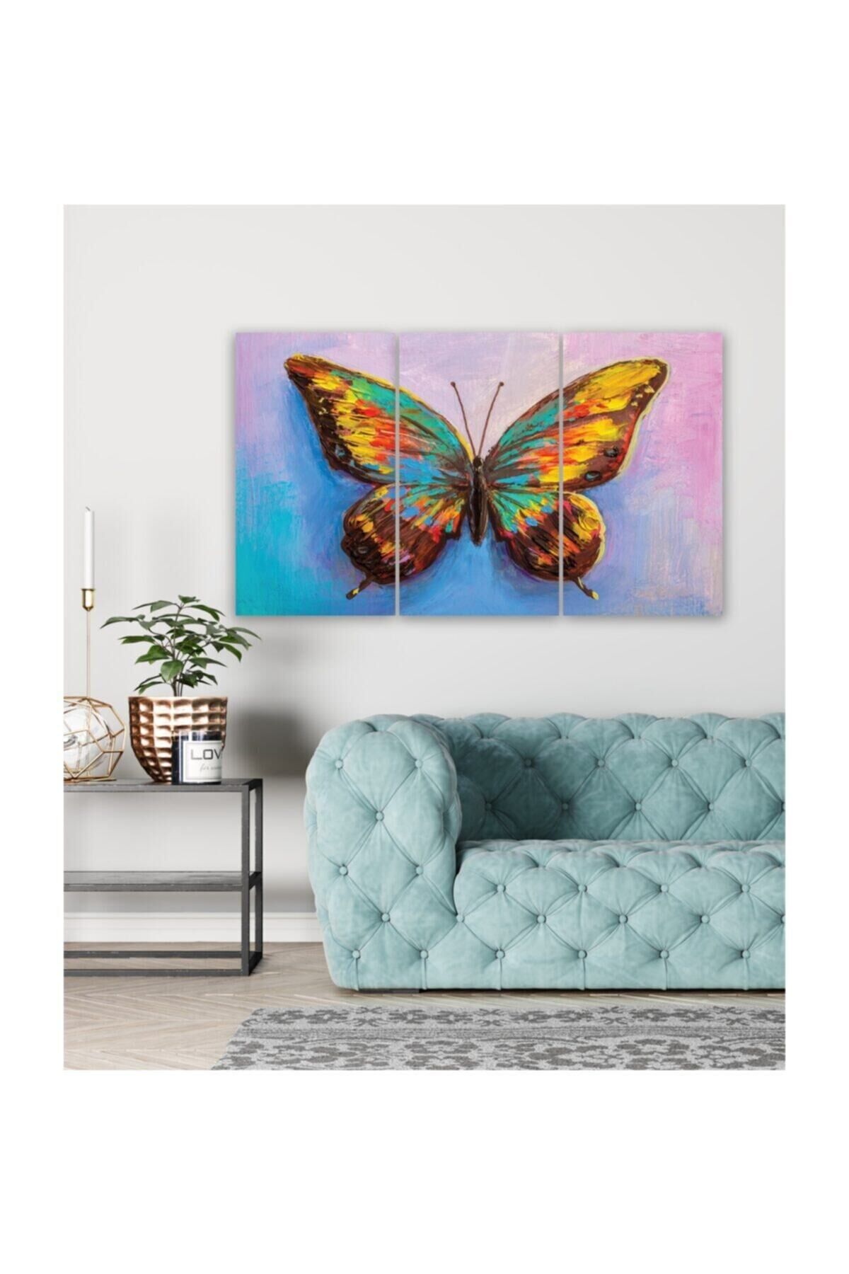 Hediyelik,dekoratif- Renkli Kelebekler 3 Parça Mdf Tablo