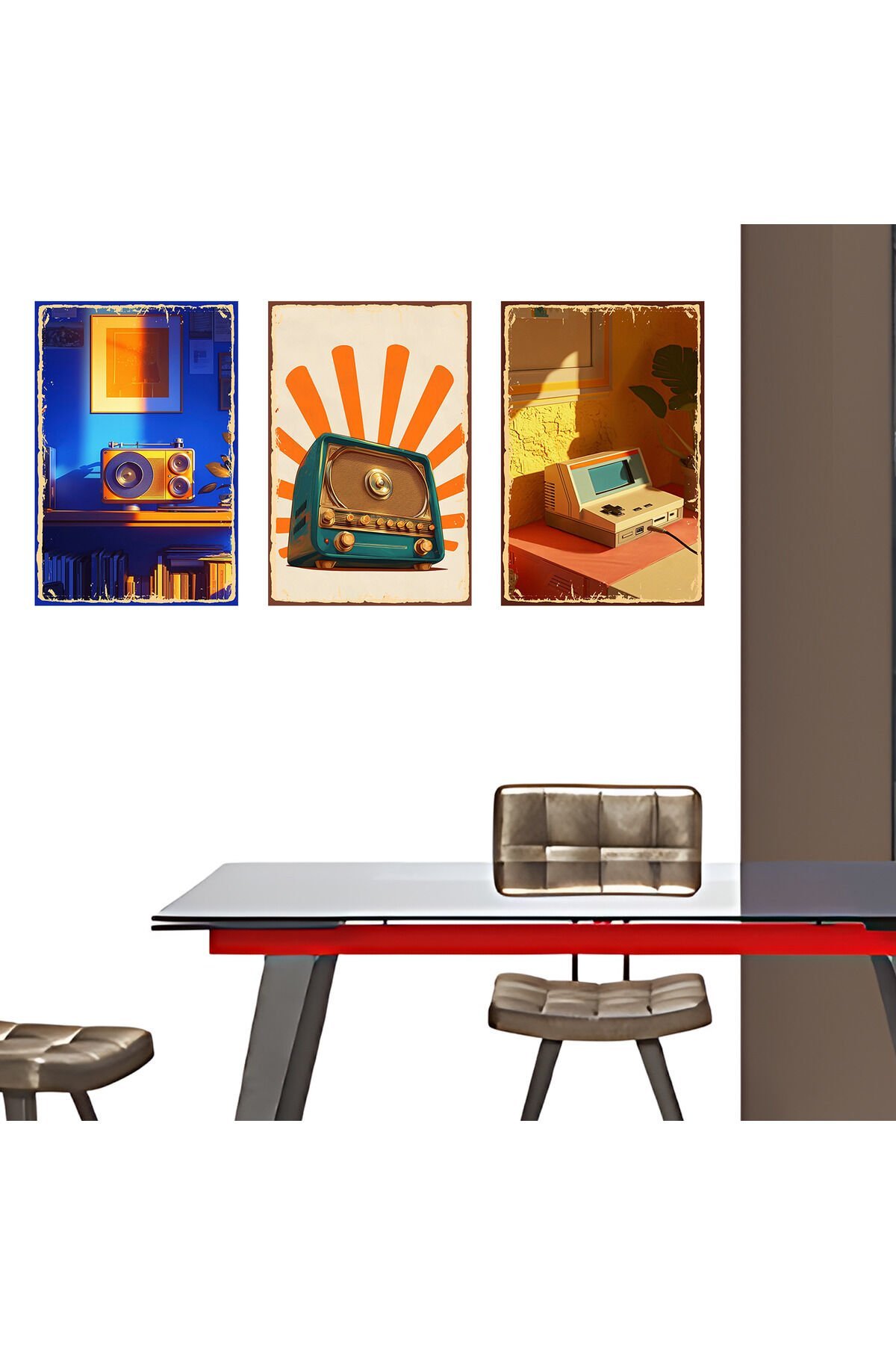 Retro Ahşap Poster 3lü Set R1000 Duvar Tablo Retro 20x30