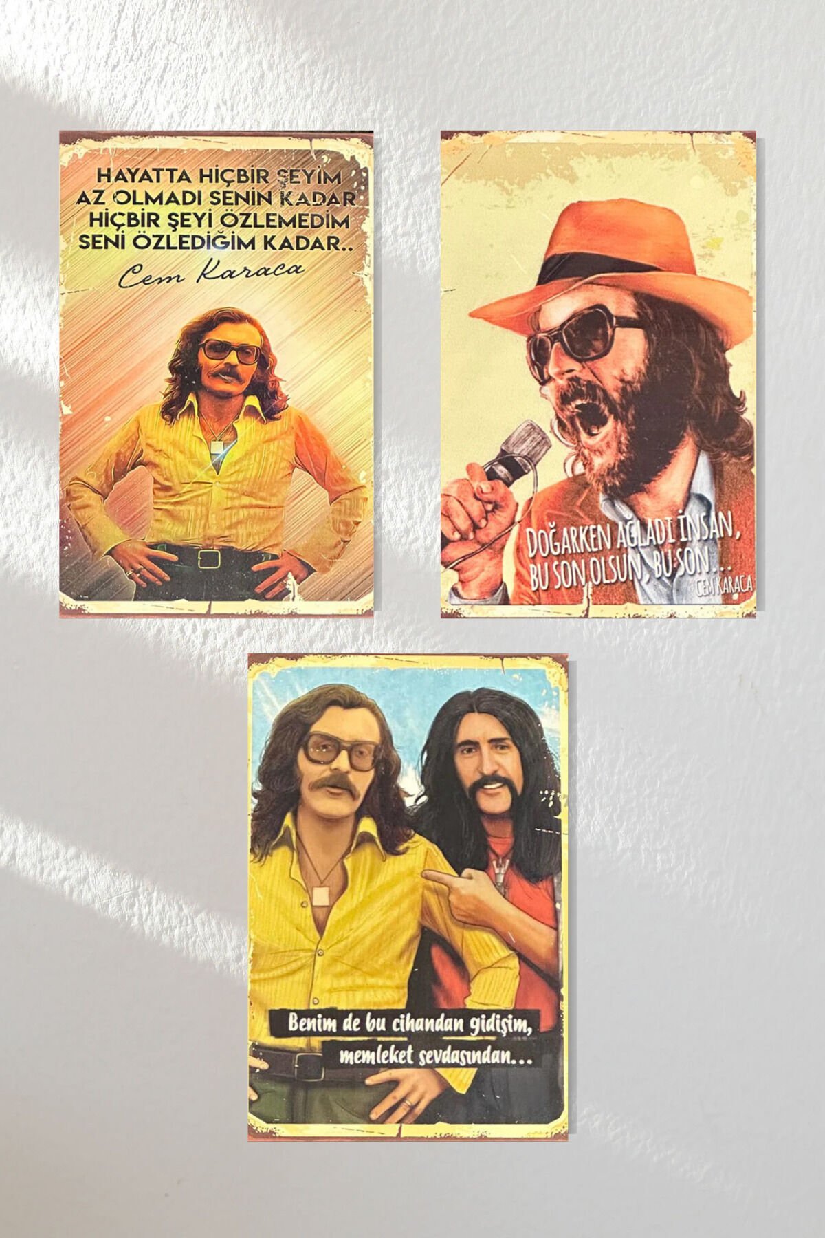 ''cem Karaca'' Ahşap Poster Üçlü Set 20*15 Cm