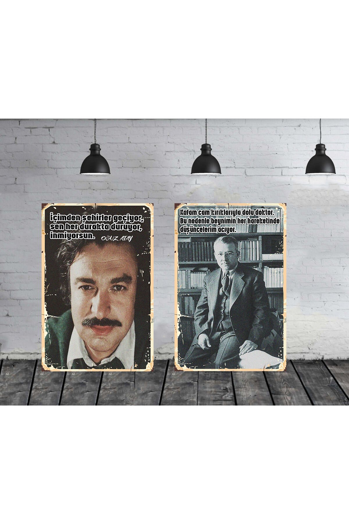 Oğuz Atay Sabahattin Ali Seti 2 Adet 20x30 Cm Retro Ahşap Tablo
