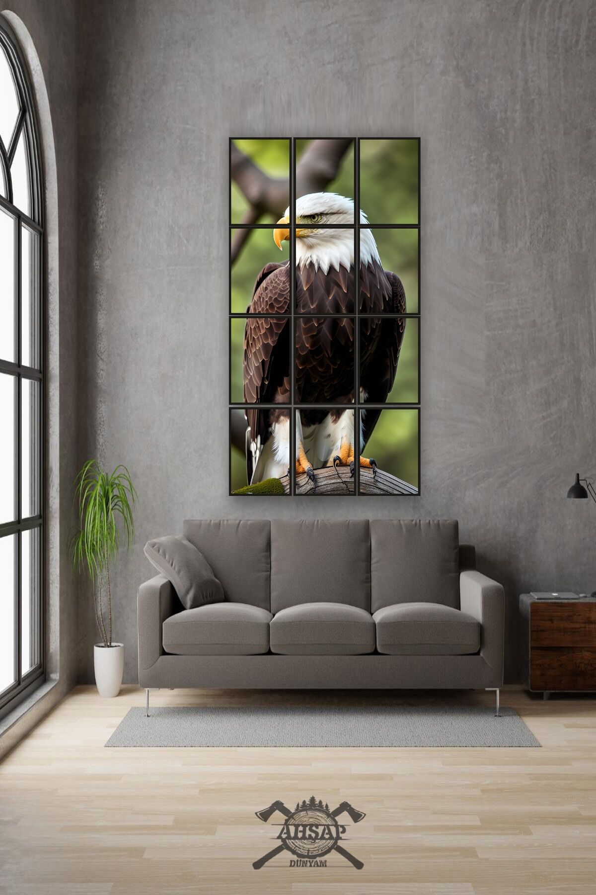 12 parça Gerçek Kartal Çerçeve Görünümlü Mdf tablo Duvar Süsü Hediyelik Eşya (45cm x 85cm)