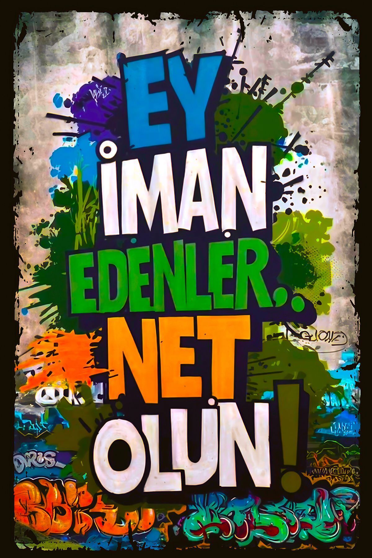 Ey İman Edenler Net Olun Retro Ahşap Poster (20x30)