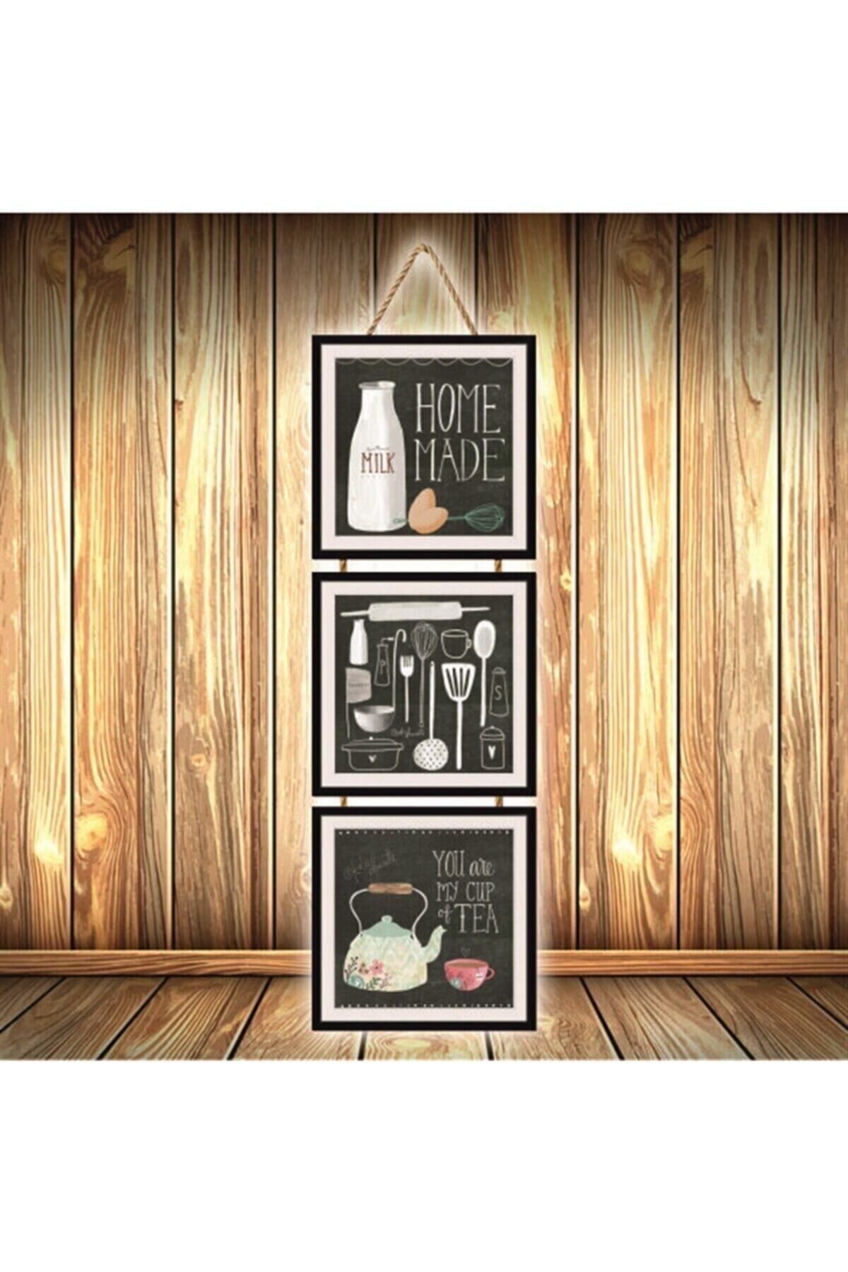 Home Made Tasarımlı Üçlü Retro Ahşap Poster Ü403