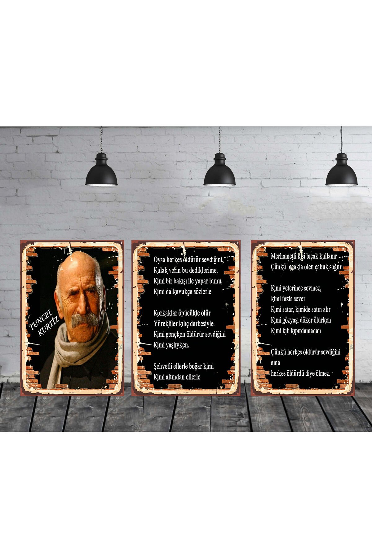 Tuncel Kurtiz Sözleri Temalı 3 Adet 20x30 cm Ahşap Tablo Seti