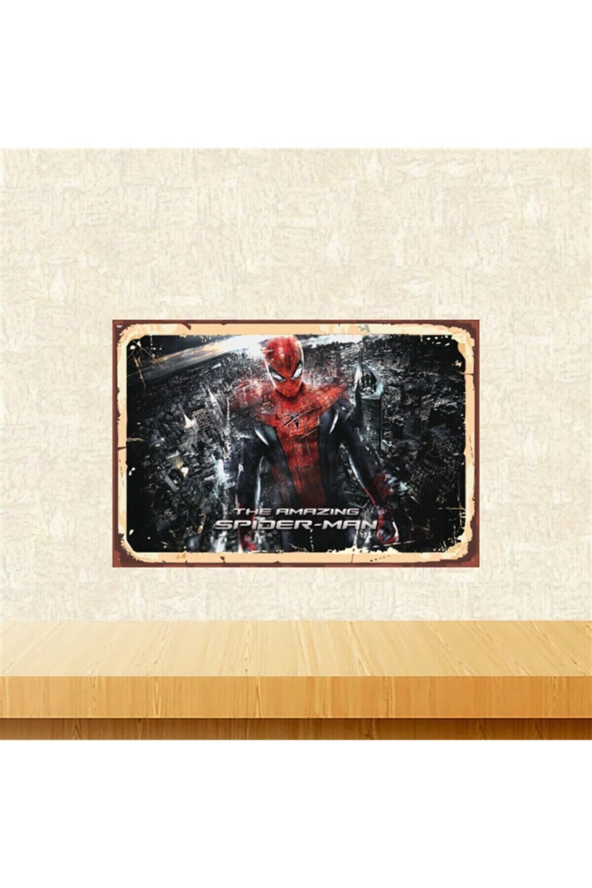 Örümcek Adam Tasarımlı Retro Ahşap Tablo Tkfx5643 20-30 Cm