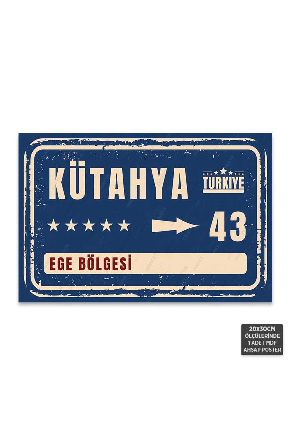 PT1118 - Kütahya Şehir Tabelası Retro Mdf Ahşap Poster (20x30cm)