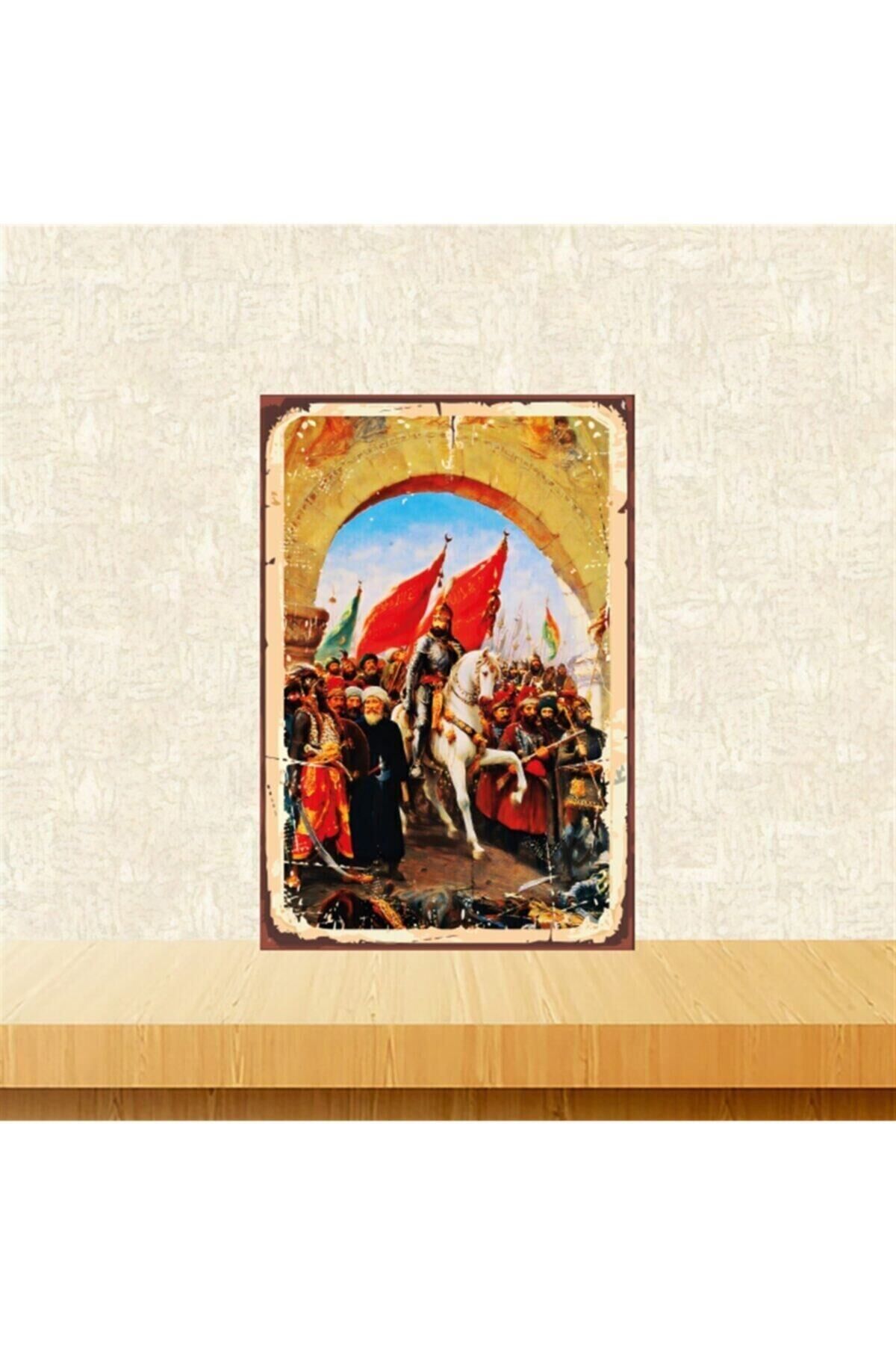 Istanbul'un Fethi 20-30 cm Retro Ahşap Tablo Tkfx5864
