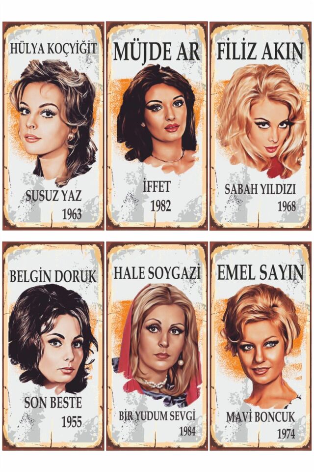 Yeşilçamın Güzel Kadınları 6lı Mini Retro Ahşap Poster