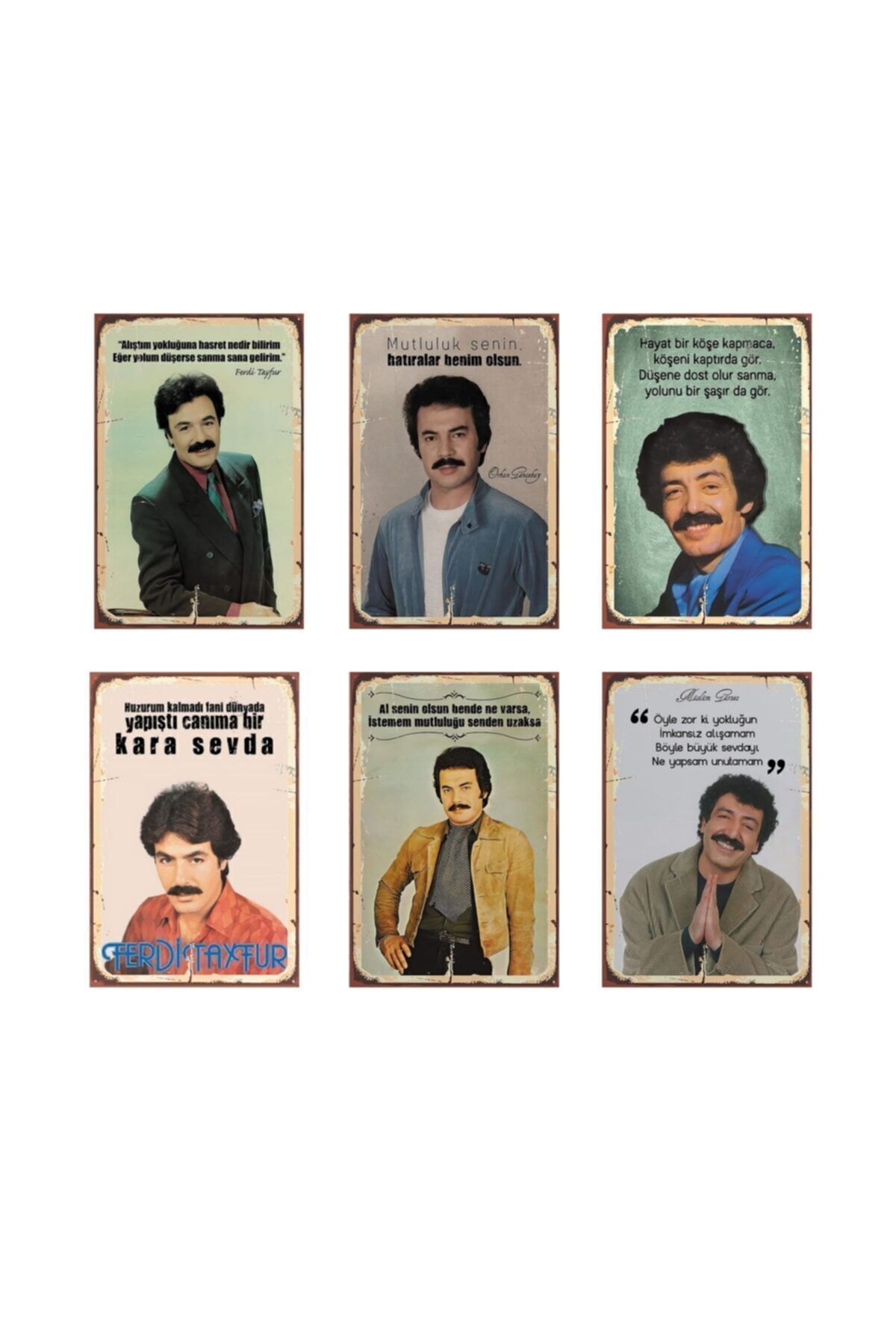 Müslüm Gürses Orhan Gencebay Ferdi Tayfur Arabeskin Kralları Retro Ahşap Poster Seti 6lı