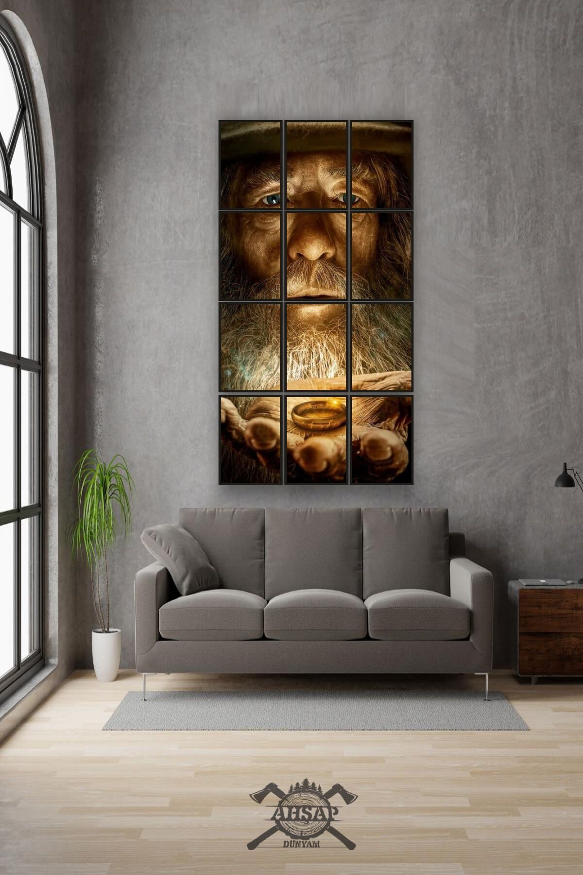 12 parça Yüzük Gandalf Çerçeve Görünümlü Mdf tablo Duvar Süsü Hediyelik Eşya (45cm x 85cm)