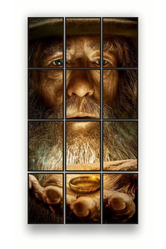 12 parça Yüzük Gandalf Çerçeve Görünümlü Mdf tablo Duvar Süsü Hediyelik Eşya (45cm x 85cm)