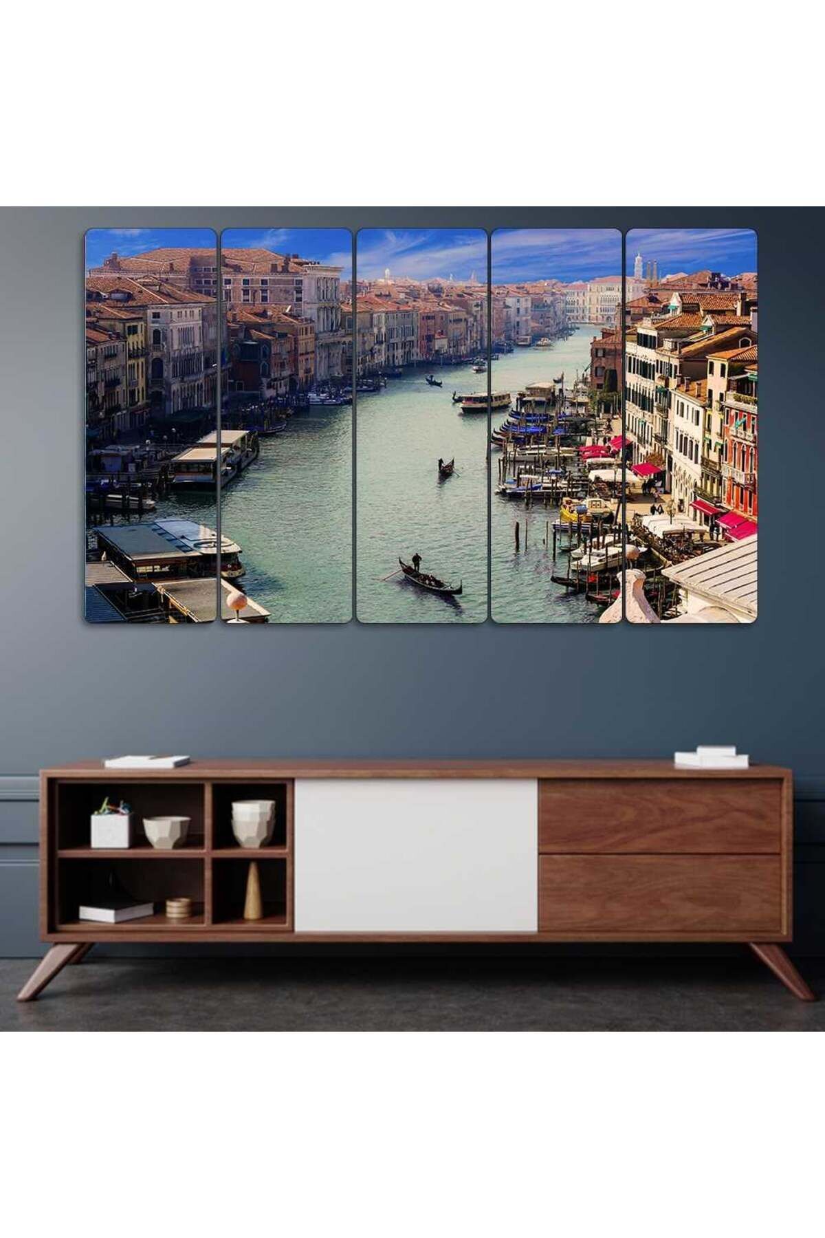 Venedik Büyük Kanal, Kayıklar, İtalya - 5 Parçalı Tablo