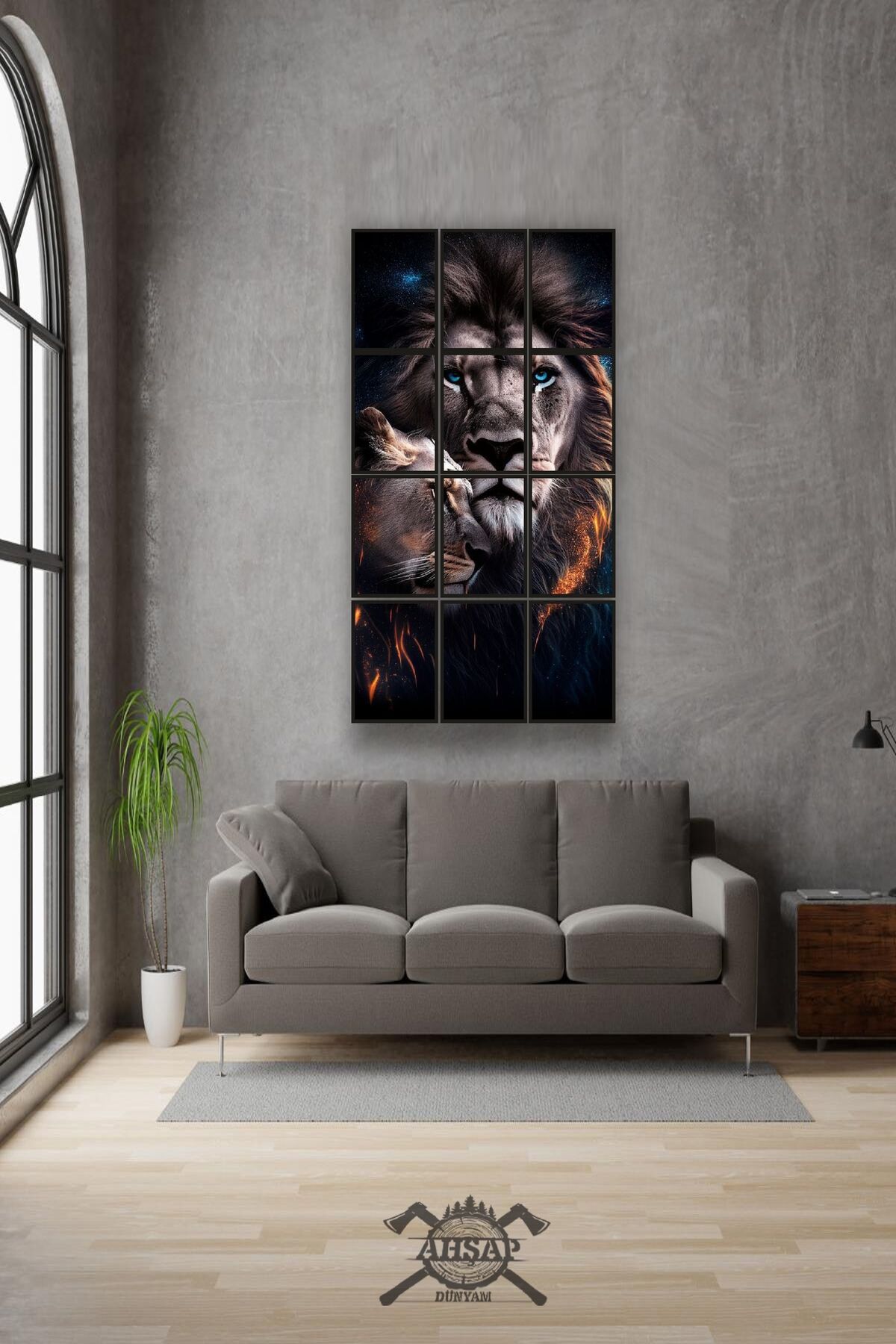 12 parça Sevgili Aslan Çerçeve Görünümlü Mdf tablo Duvar Süsü Hediyelik Eşya (45cm x 85cm)