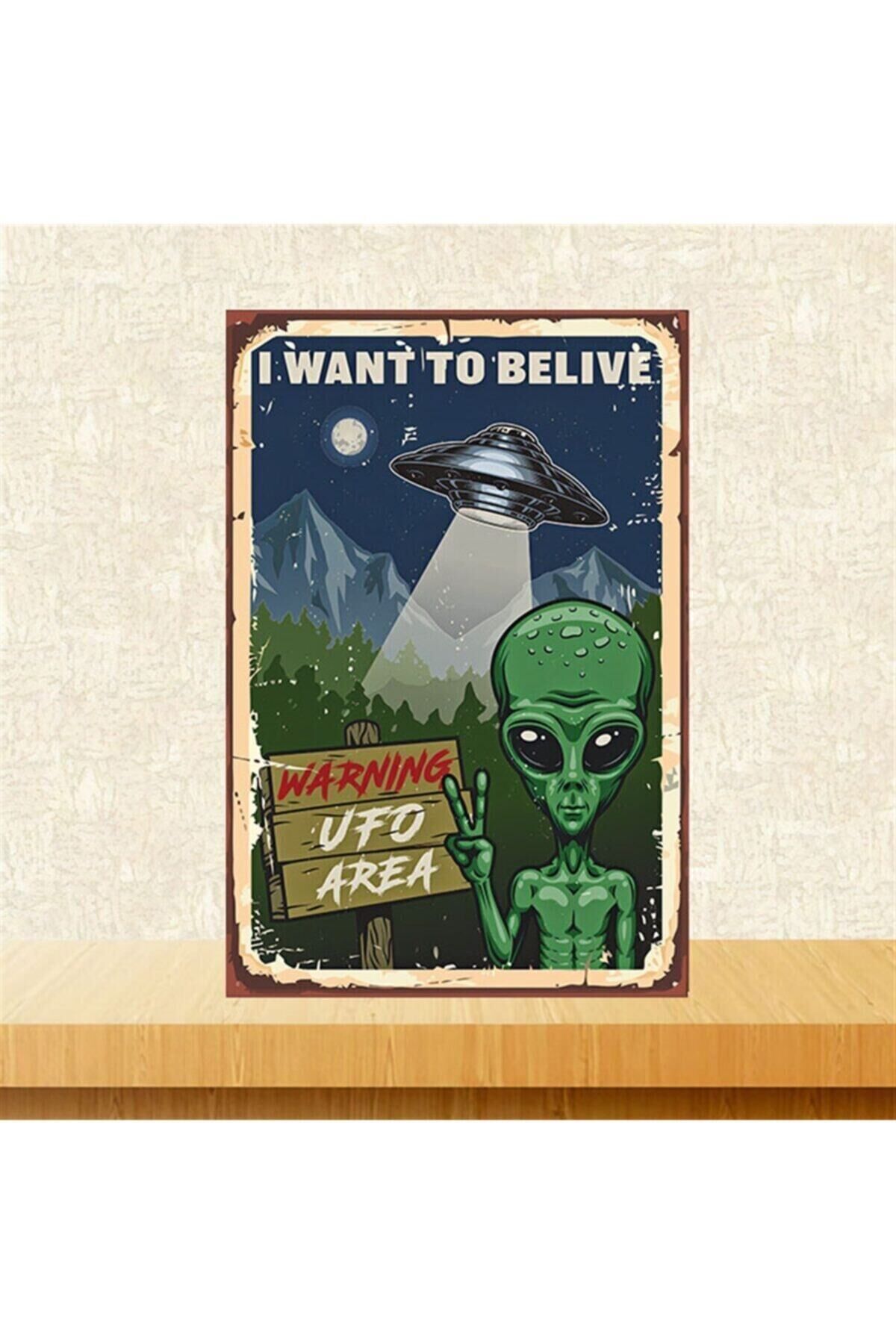 Ufo Area Retro Ahşap Poster 20x30cm