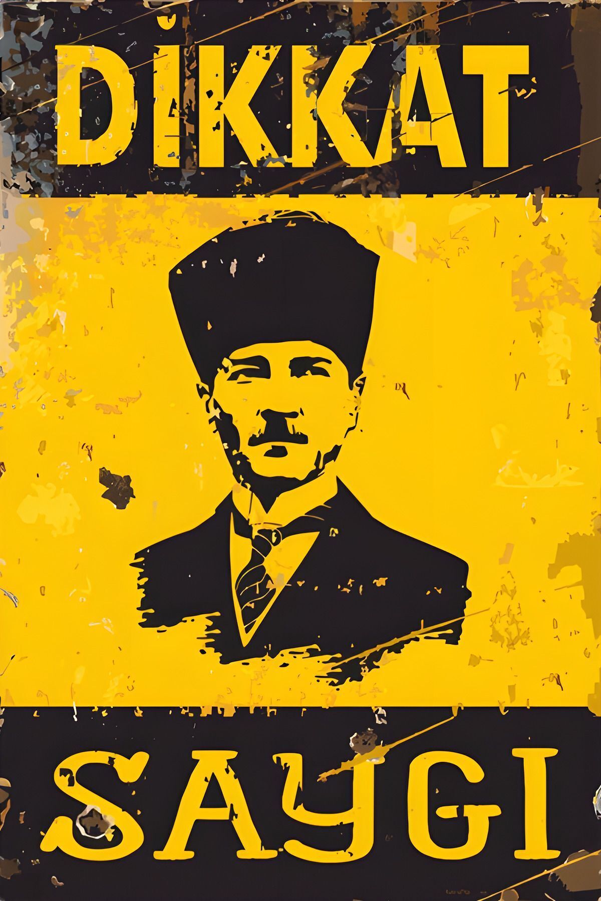 Atatürk Dikkat Saygı Retro Ahşap Poster