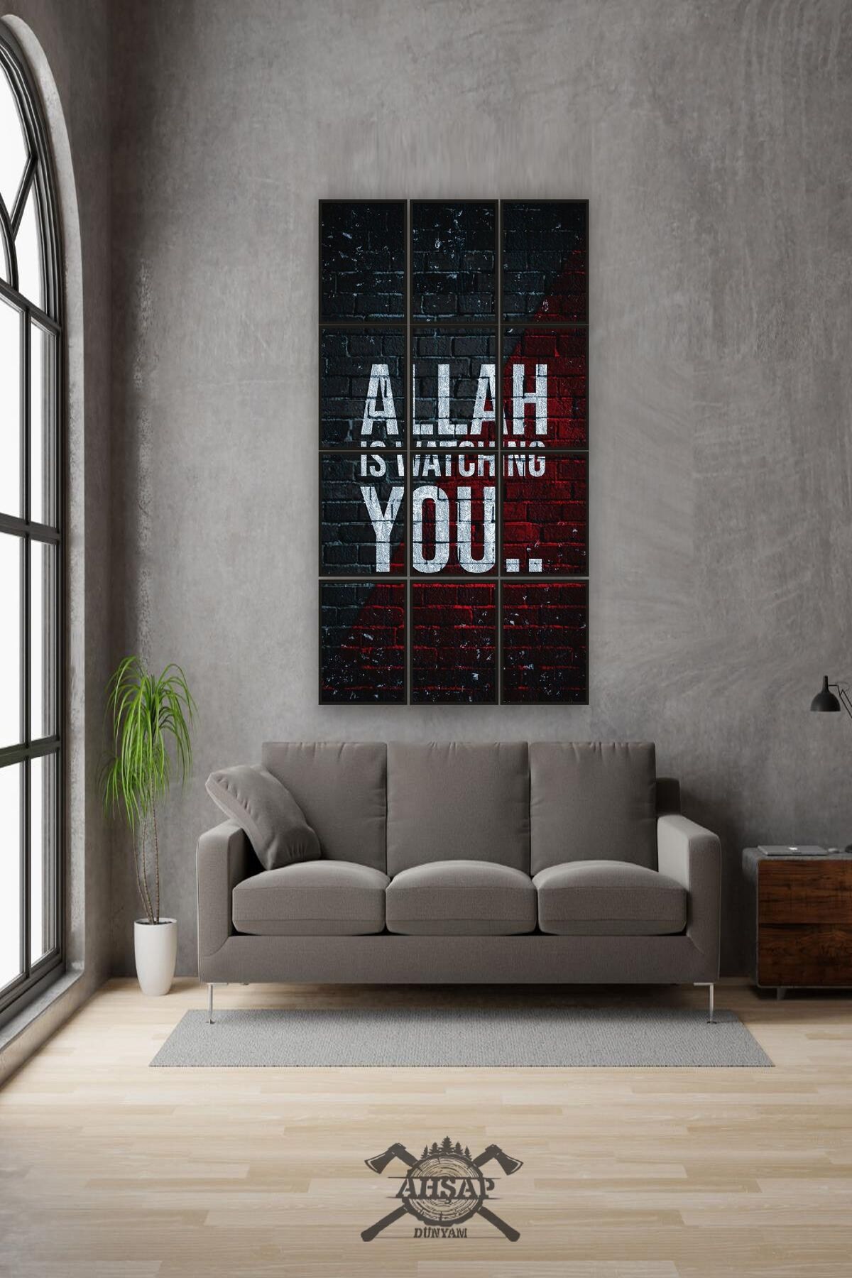 12 parça Allah is watching you Çerçeve Görünümlü Mdf tablo Duvar Süsü Hediyelik Eşya (45cm x 85cm)