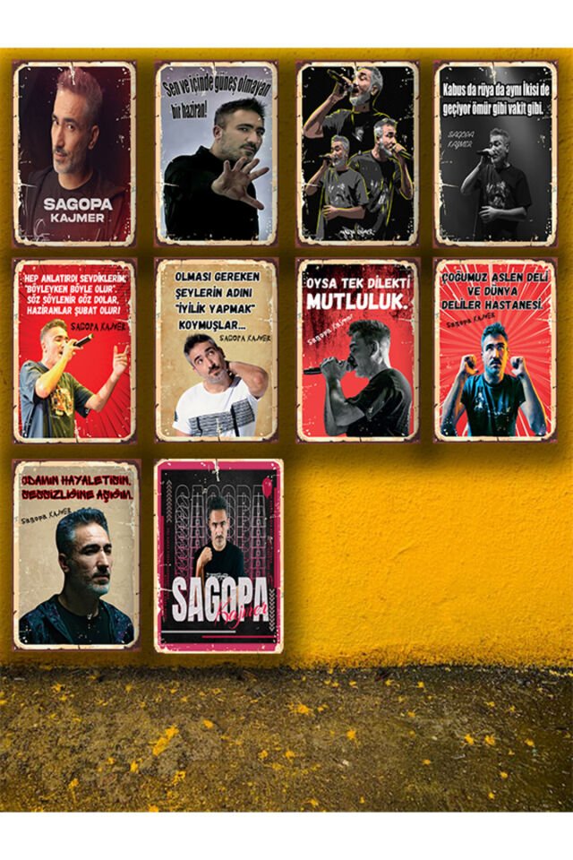 Sagopa Kajmer Seti 10 Adet 20x30 Cm Retro Ahşap Tablo