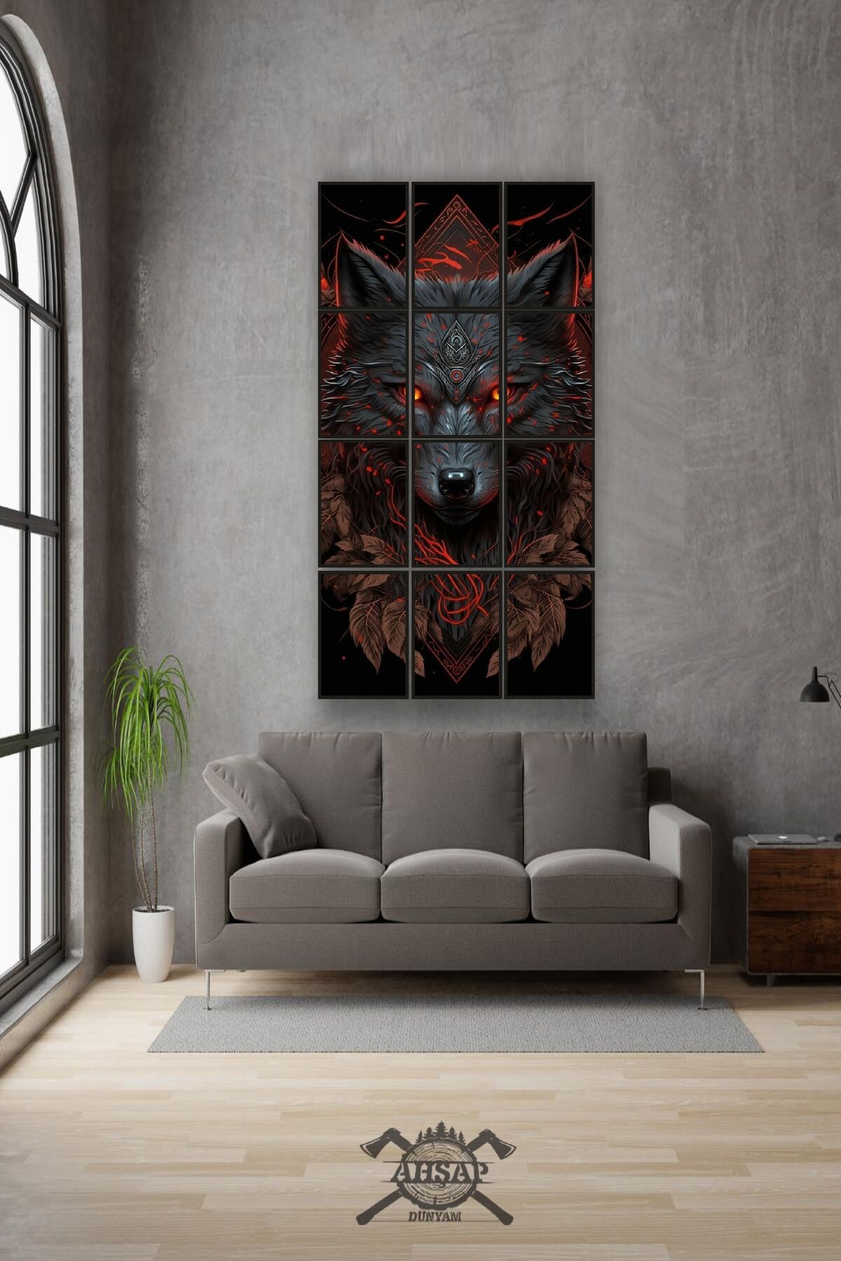 12 parça Kurt Kırmızı Göz Çerçeve Görünümlü Mdf tablo Duvar Süsü Hediyelik Eşya (45cm x 85cm)