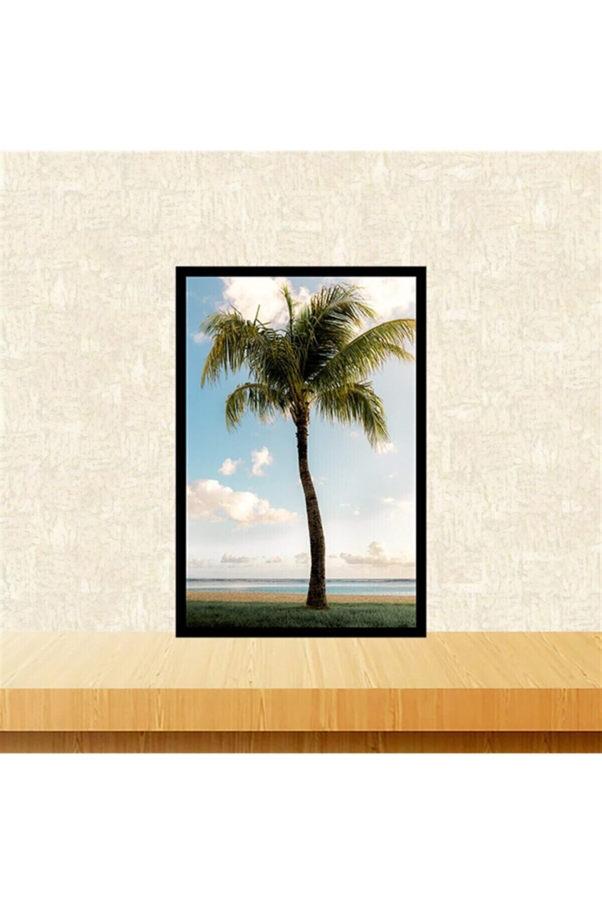 Palmiye Ağacı Tasarımlı 20-30 cm Retro Ahşap Tablo Tkfx5969