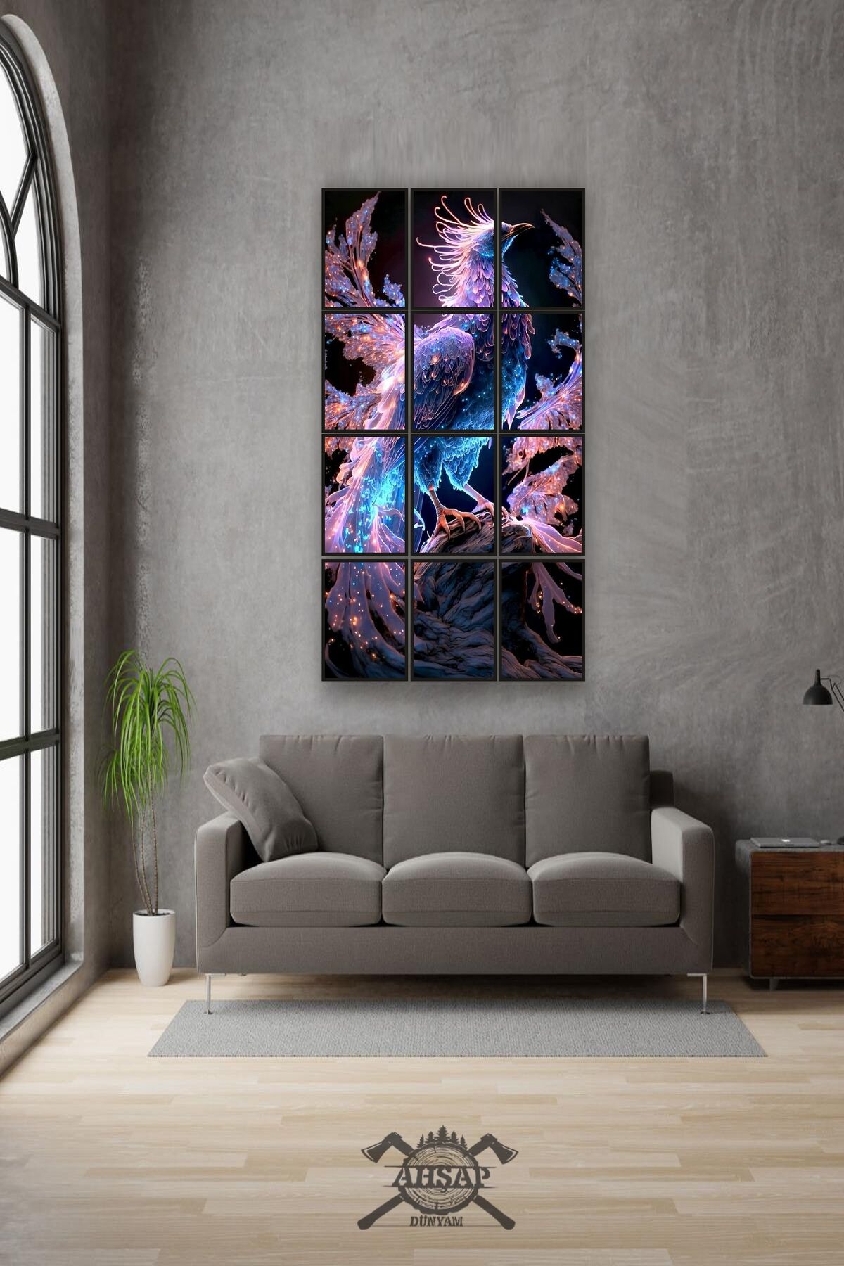 12 parça Anka Kuş Renk Çerçeve Görünümlü Mdf tablo Duvar Süsü Hediyelik Eşya (45cm x 85cm)