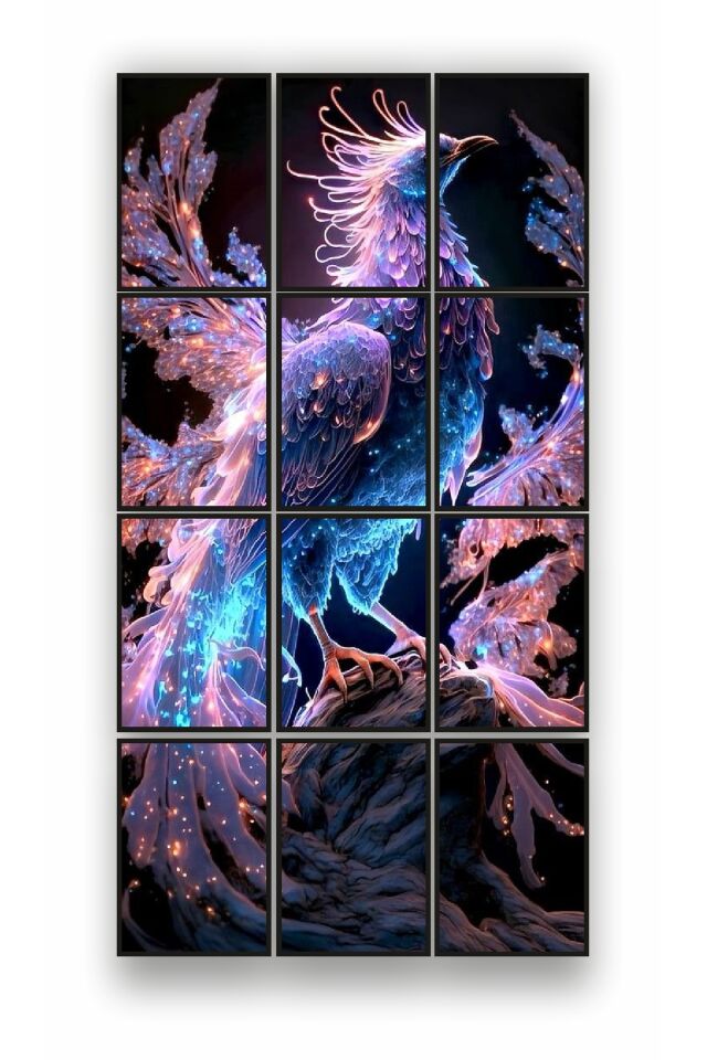 12 parça Anka Kuş Renk Çerçeve Görünümlü Mdf tablo Duvar Süsü Hediyelik Eşya (45cm x 85cm)