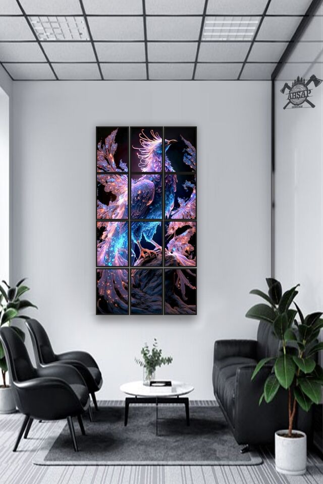 12 parça Anka Kuş Renk Çerçeve Görünümlü Mdf tablo Duvar Süsü Hediyelik Eşya (45cm x 85cm)