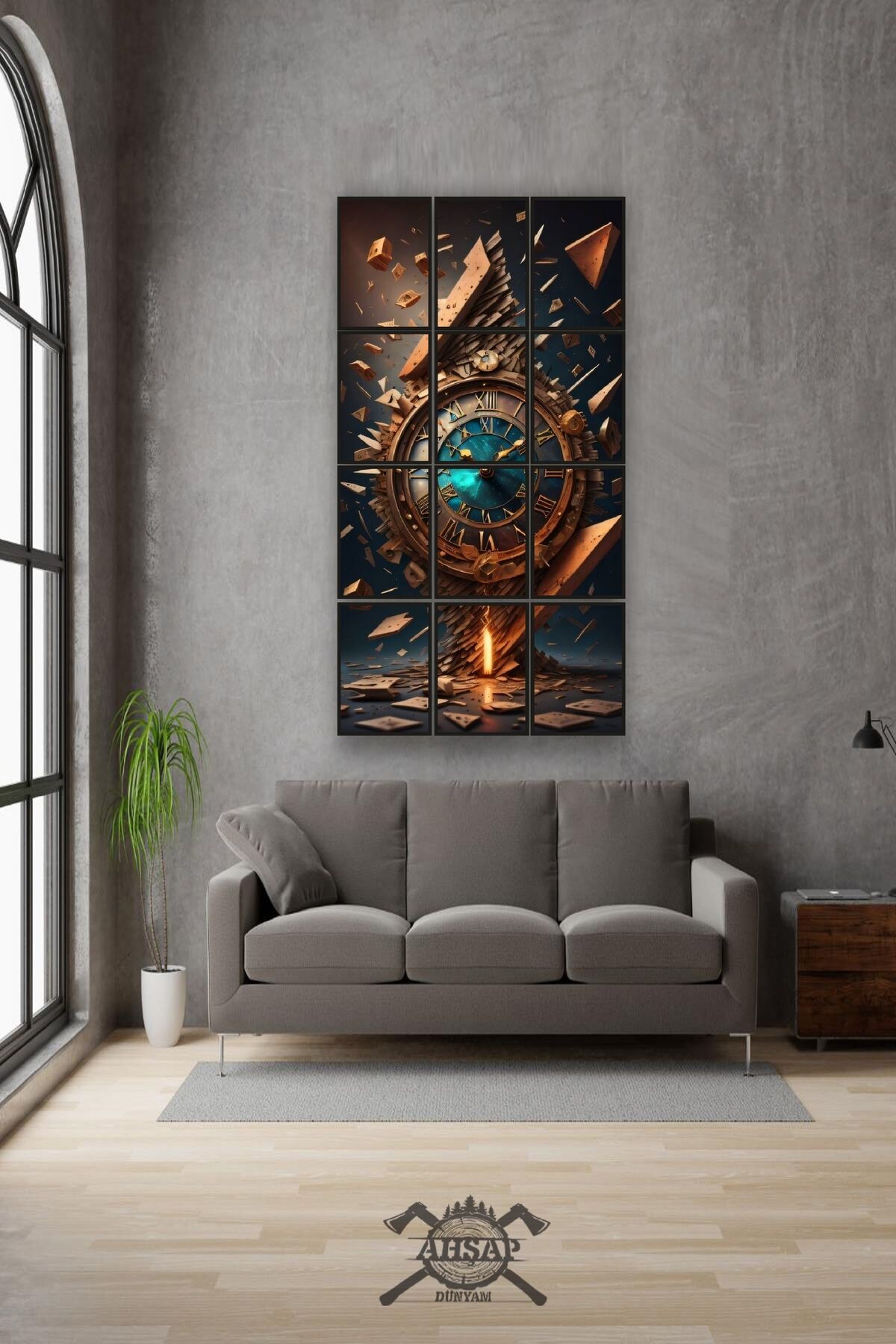 12 parça Zaman Saat Çerçeve Görünümlü Mdf tablo Duvar Süsü Hediyelik Eşya (45cm x 85cm)