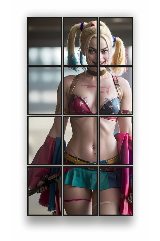 12 parça Yeni Harley Quinn Çerçeve Görünümlü Mdf tablo Duvar Süsü Hediyelik Eşya (45cm x 85cm)
