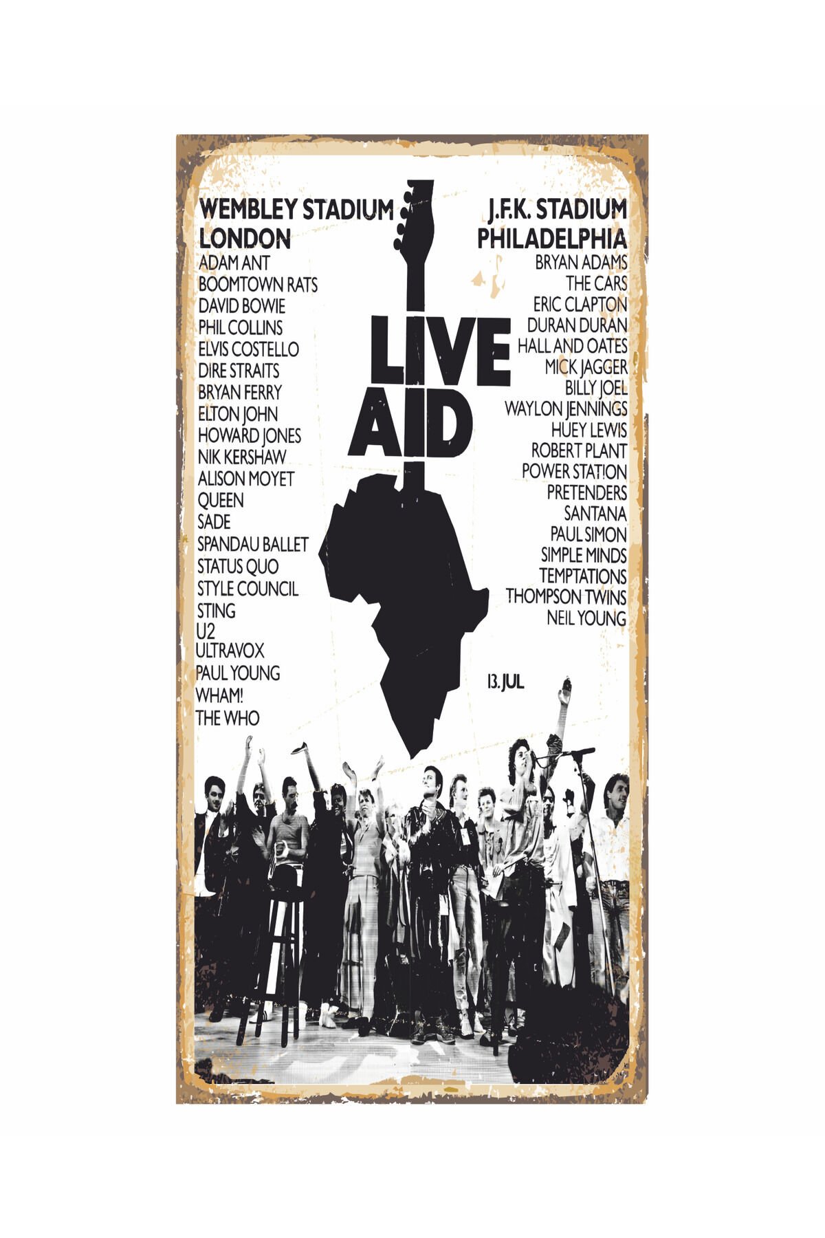 live aid konseri müzik afişi ev dekorasyon tablo mini retro ahşap poster