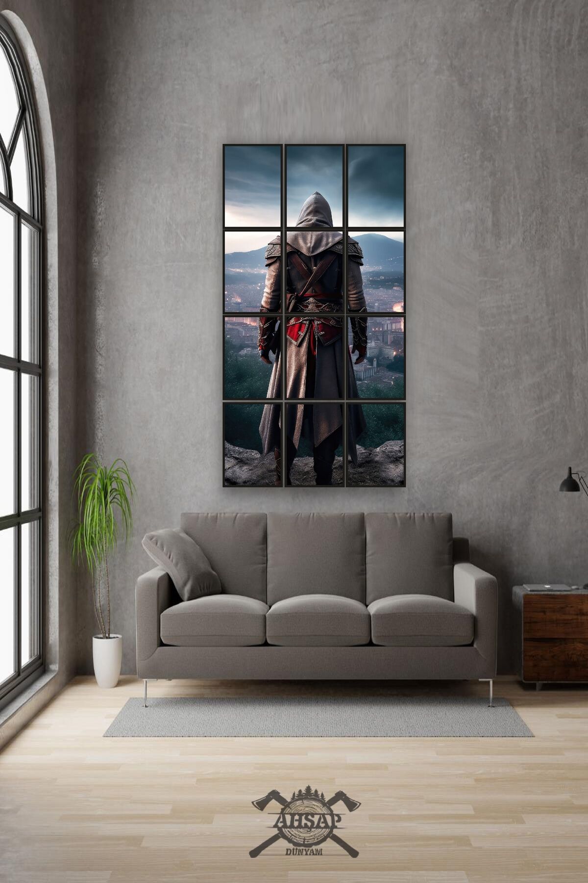 12 parça Assassin's Creed Çerçeve Görünümlü Mdf tablo Duvar Süsü Hediyelik Eşya (45cm x 85cm)