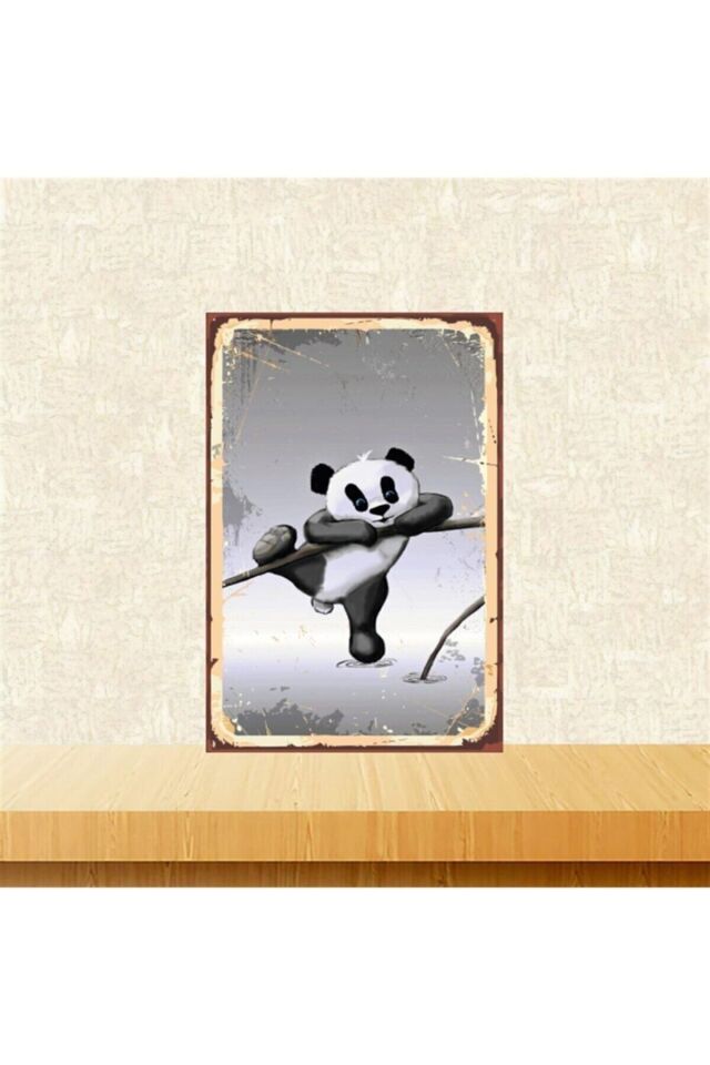 Tırmanan Panda 20-30 Cm Retro Ahşap Tablo Tkfx4774