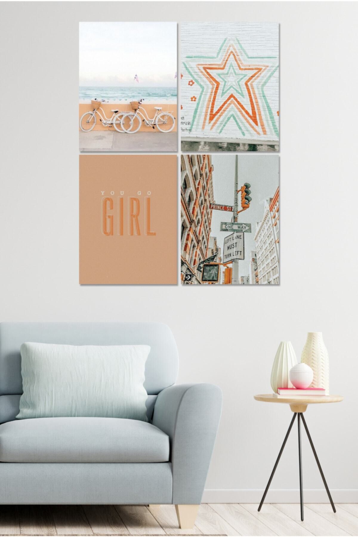 4 Parçalı Çerçeve Görünümlü Mdf Tablo Seti Dnu022