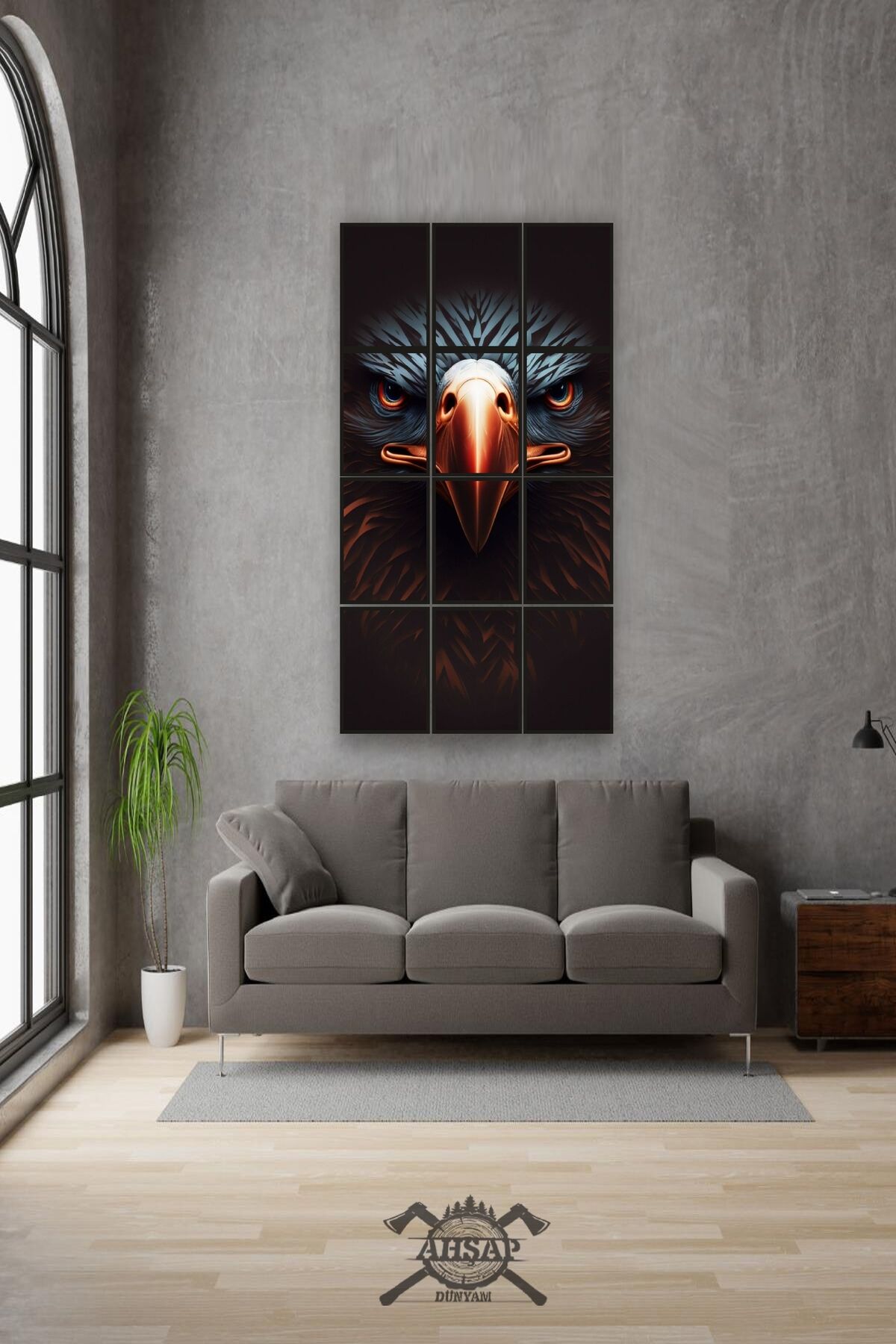 12 parça Kartal Bakış Çerçeve Görünümlü Mdf tablo Duvar Süsü Hediyelik Eşya (45cm x 85cm)