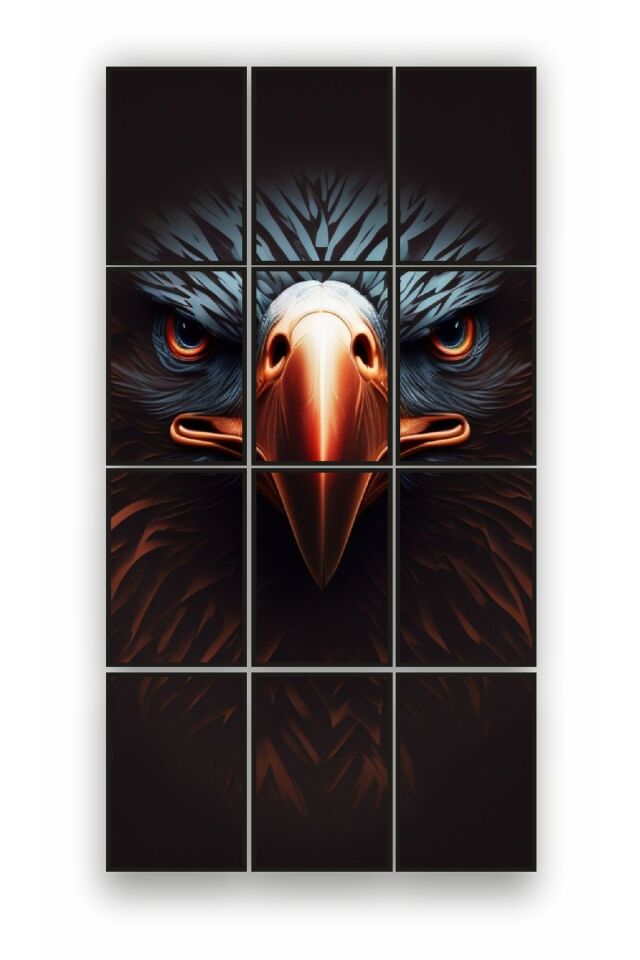 12 parça Kartal Bakış Çerçeve Görünümlü Mdf tablo Duvar Süsü Hediyelik Eşya (45cm x 85cm)