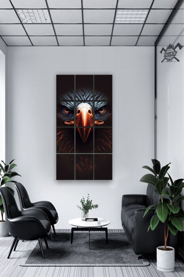 12 parça Kartal Bakış Çerçeve Görünümlü Mdf tablo Duvar Süsü Hediyelik Eşya (45cm x 85cm)