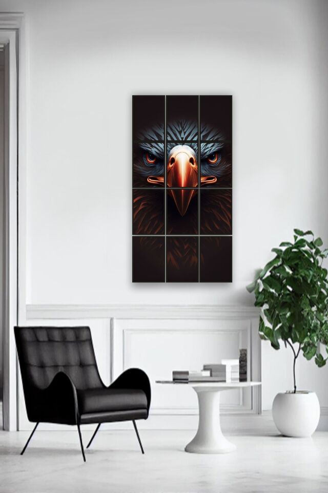 12 parça Kartal Bakış Çerçeve Görünümlü Mdf tablo Duvar Süsü Hediyelik Eşya (45cm x 85cm)