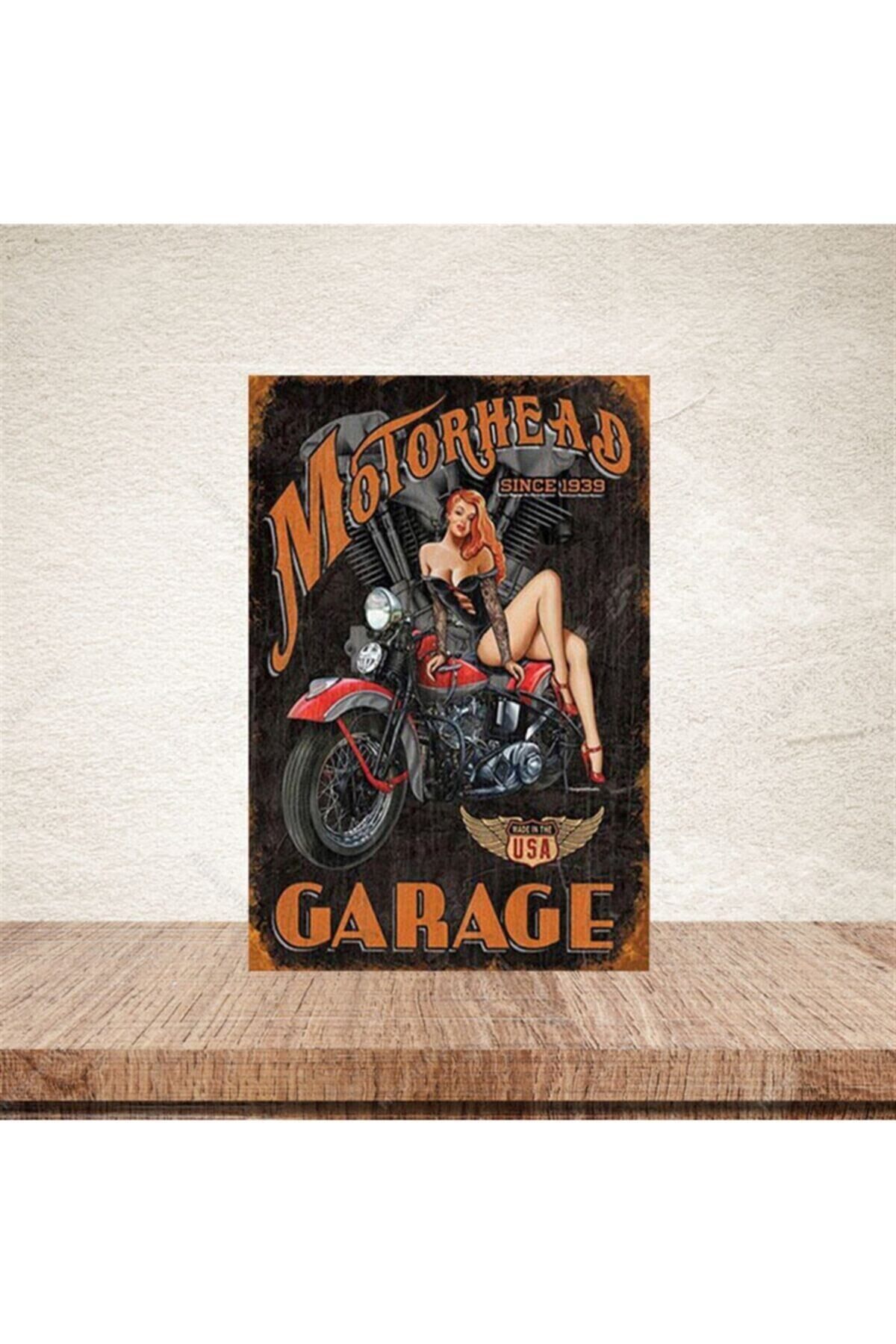 Motorhead Grage Retro Ahşap Poster