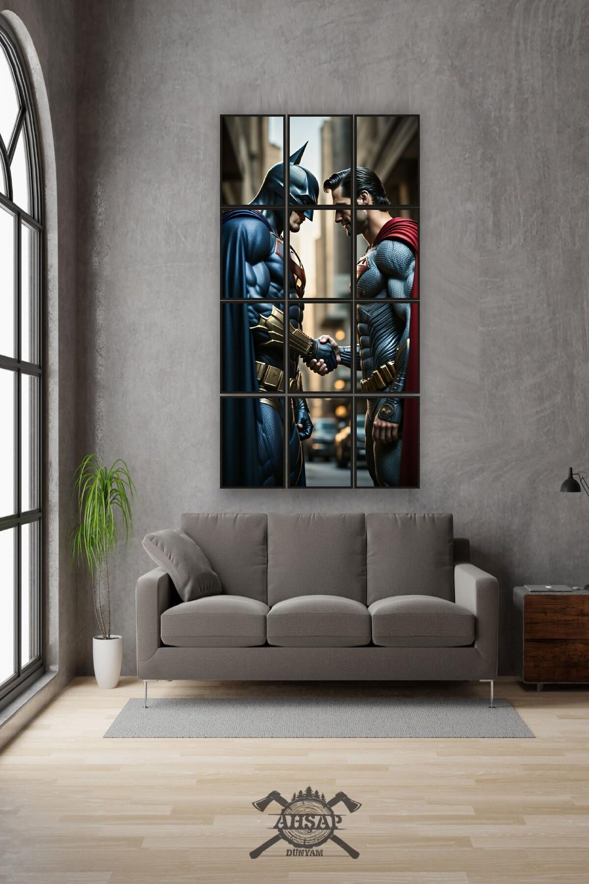 12 parça Batman Superman Çerçeve Görünümlü Mdf tablo Duvar Süsü Hediyelik Eşya (45cm x 85cm)