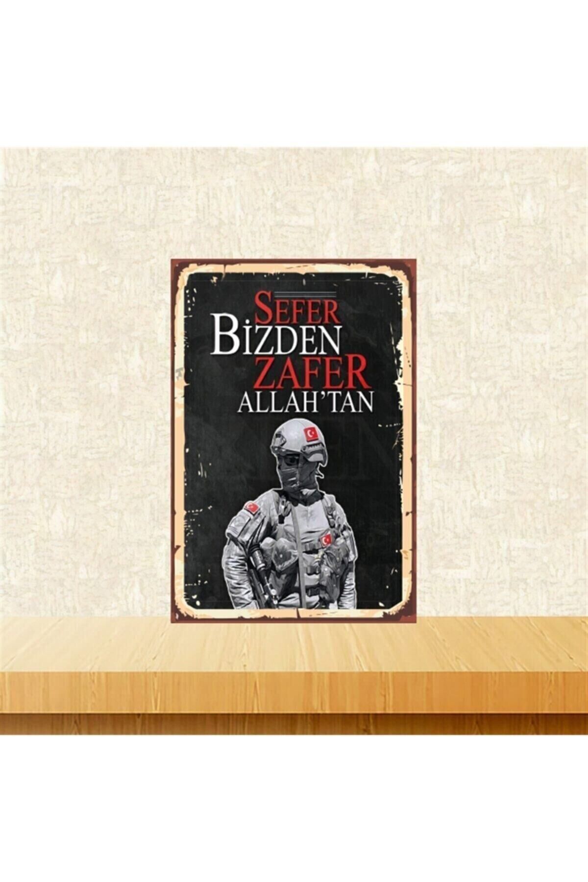 Sefer Bizden Zafer Allah ' Tan 20-30 Cm Retro Ahşap Tablo Tkfx4546