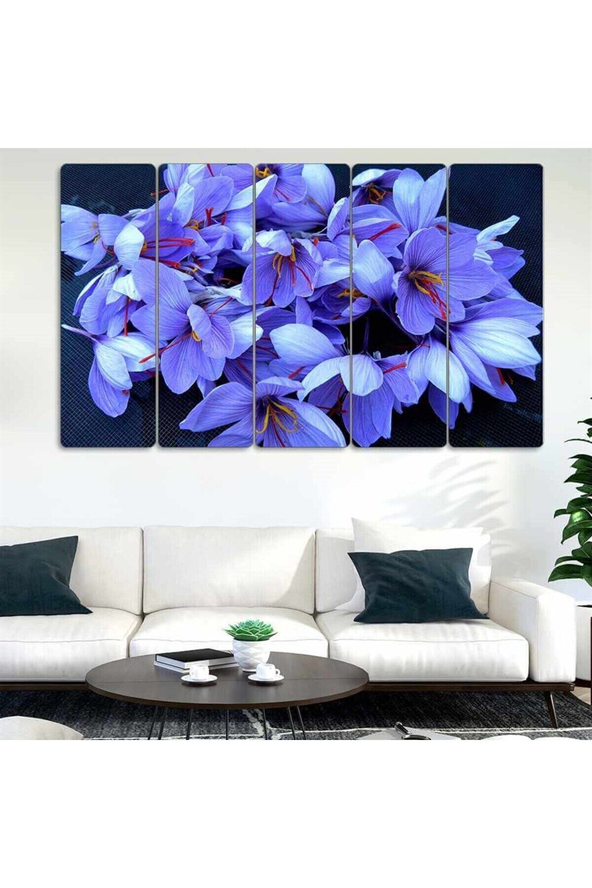 Doğanın Mor Mucizesi: Safran - 5 Parçalı Çiçek Tablo