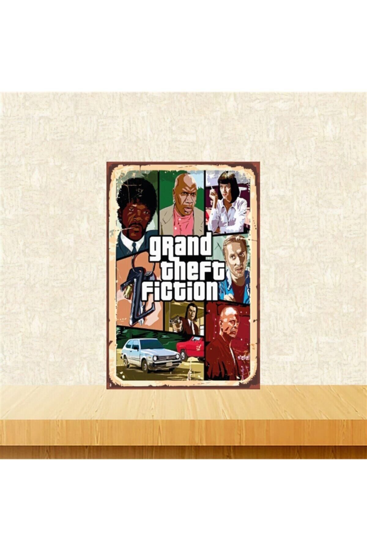 Grand Theft Fiction 20-30 Cm Retro Ahşap Tablo Tkfx5035