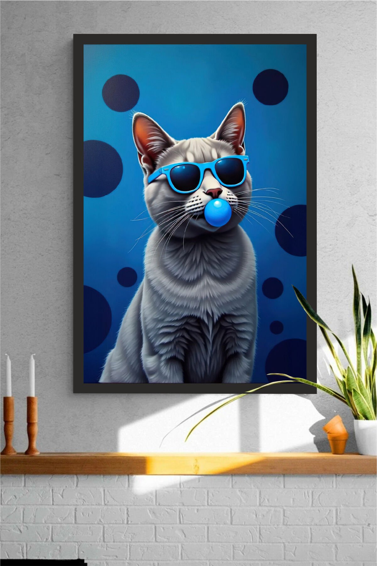 Kedi tasarımlı Çerçeve Görünümlü Mdf Tablo