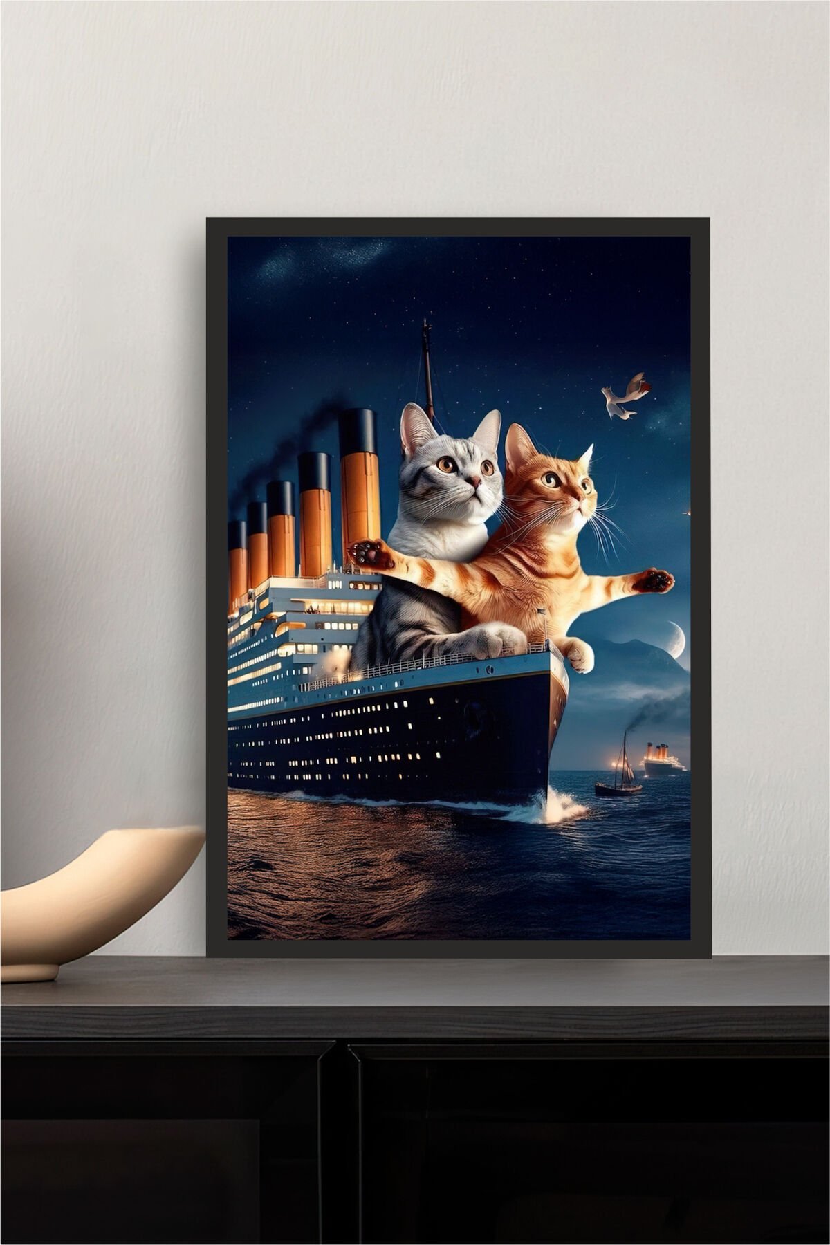 Kedi tasarımlı Çerçeve Görünümlü Mdf Tablo