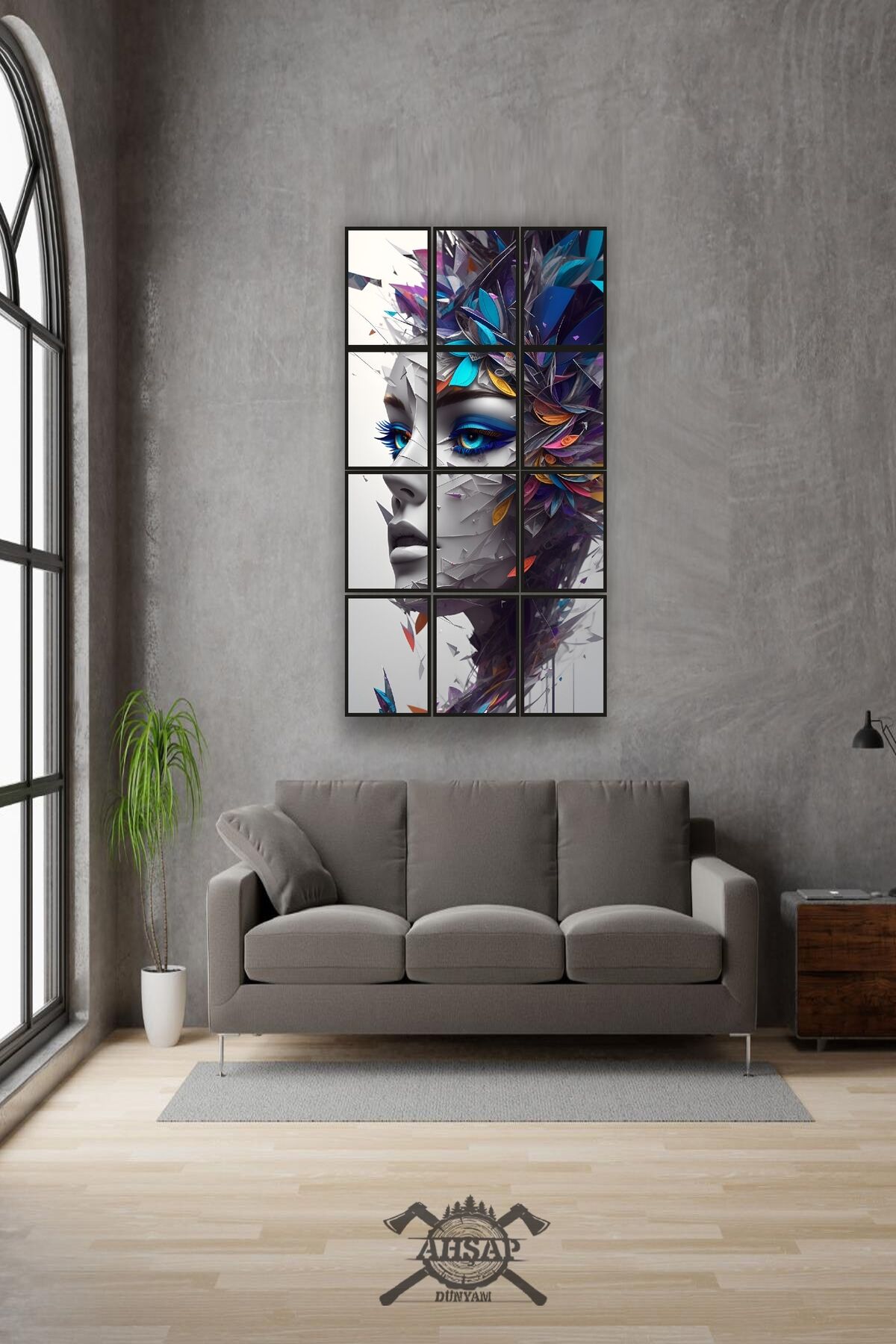 12 parça Renkli Güzel Kadın Çerçeve Görünümlü Mdf tablo Duvar Süsü Hediyelik Eşya (45cm x 85cm)