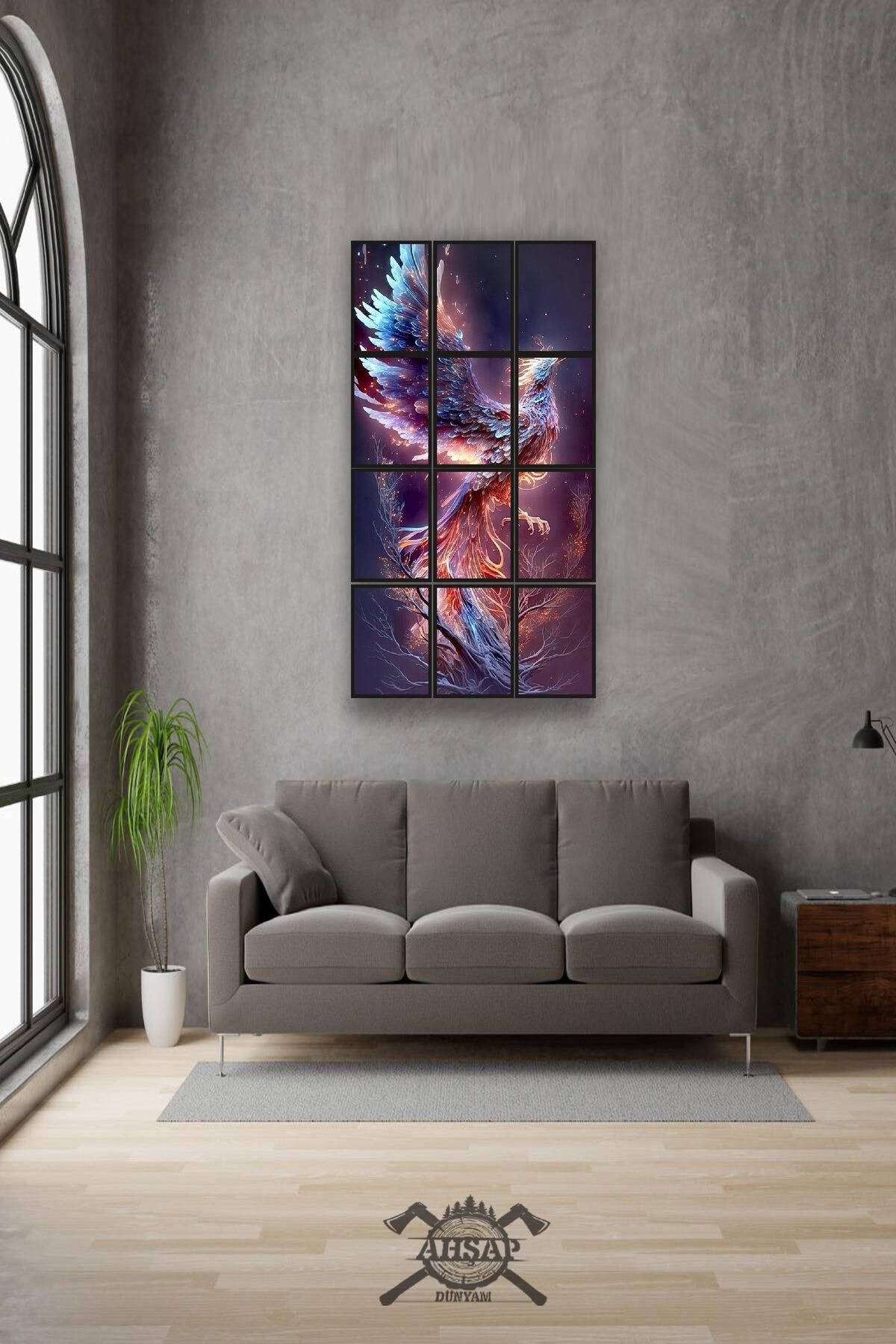 12 parça Renkli Anka Kuşu Çerçeve Görünümlü Mdf tablo Duvar Süsü Hediyelik Eşya (45cm x 85cm)