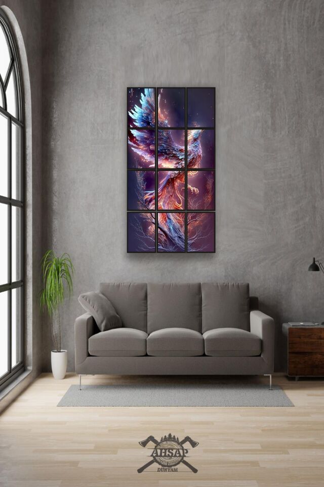 12 parça Renkli Anka Kuşu Çerçeve Görünümlü Mdf tablo Duvar Süsü Hediyelik Eşya (45cm x 85cm)