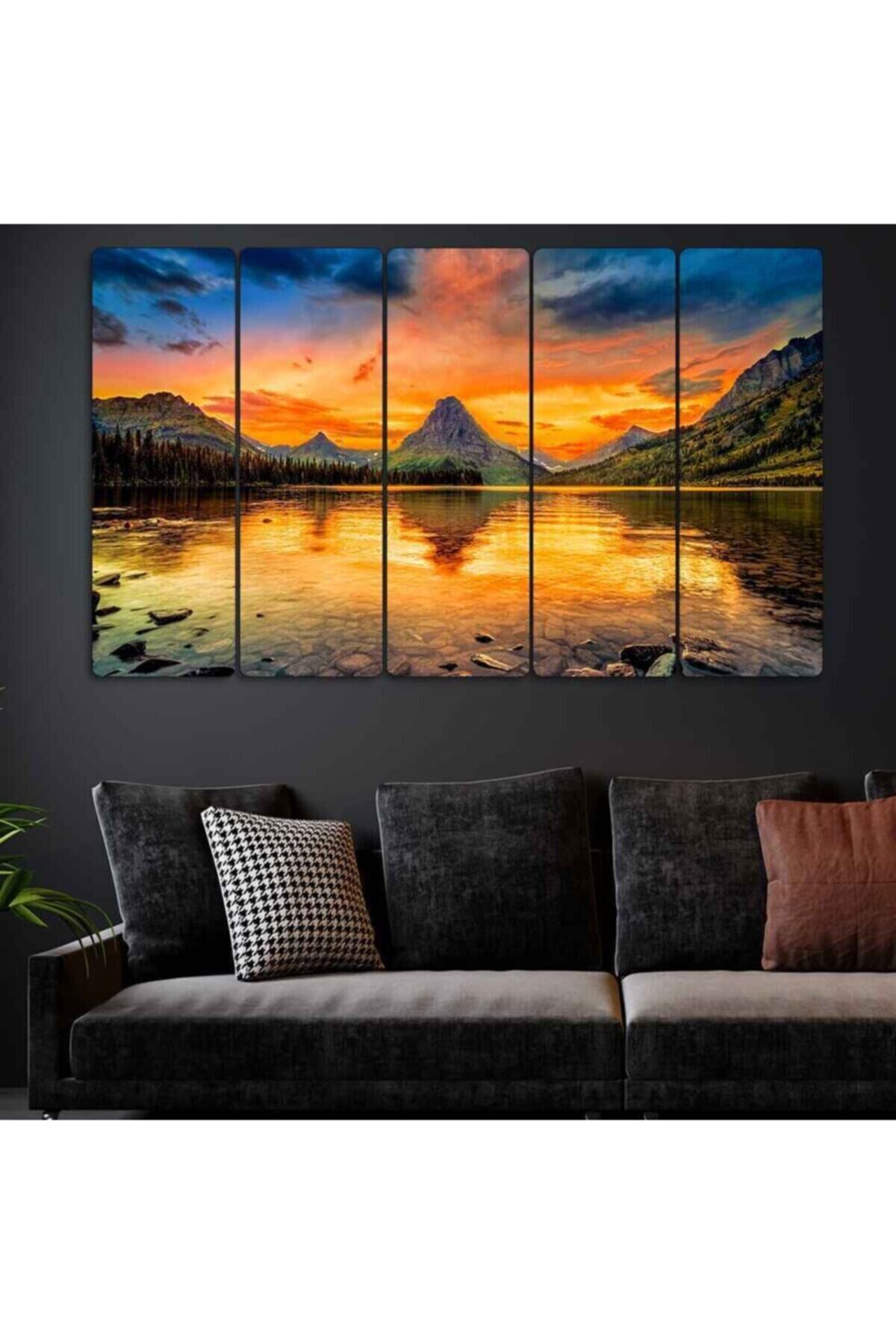 Manzara, Günbatımı - 5 Parçalı Tablo