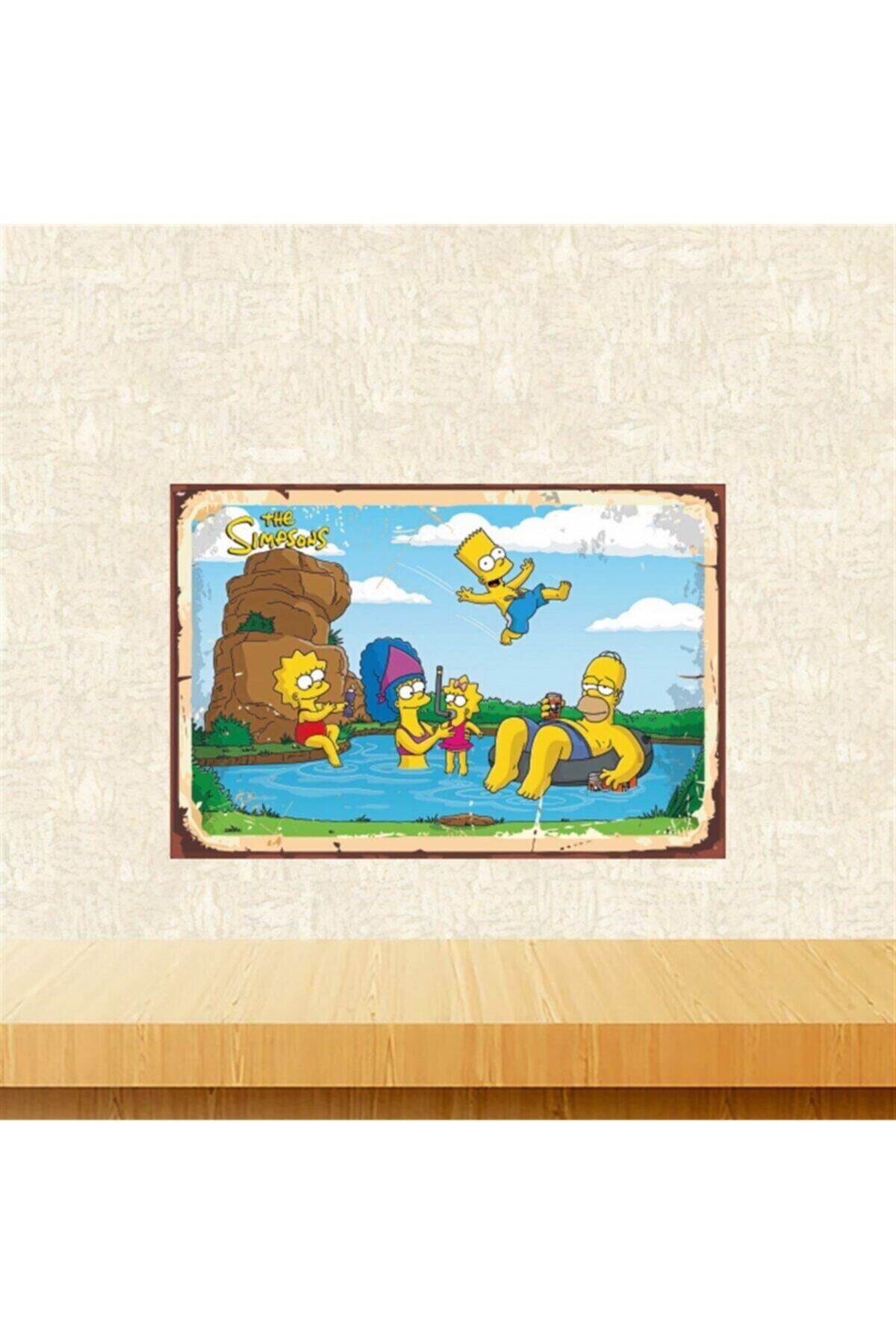 Simpsons Ailesi Tasarımlı 20-30 Cm Retro Ahşap Tablo Tkfx5671